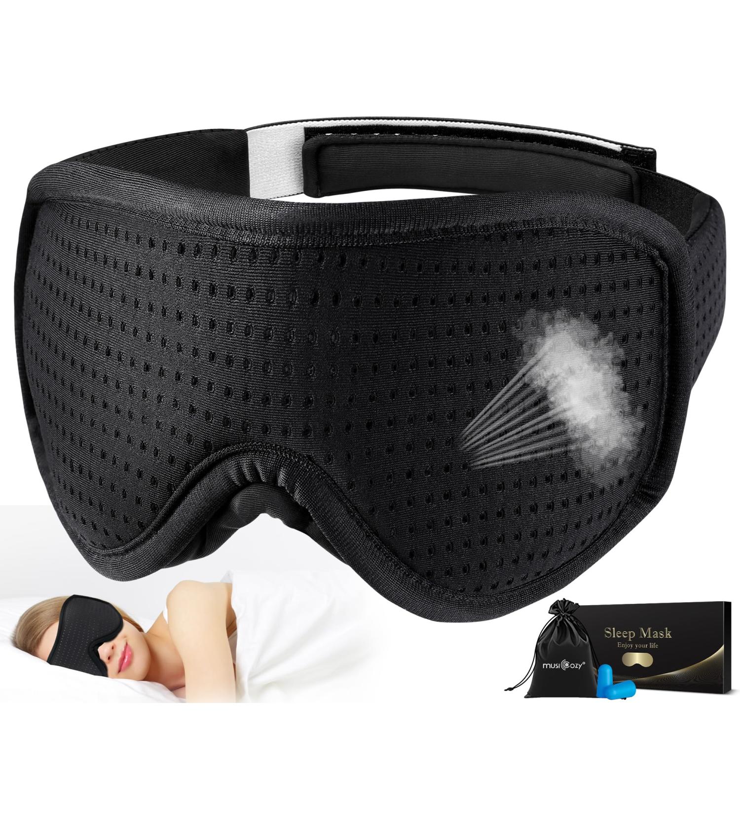 MUSICOZY 3D Contoured Memory Foam Sleep Eye Mask for Side Sleepers - Breathable Black Mask for Insomnia, Travel, and Meditation - Buy Online on GoSupps.com