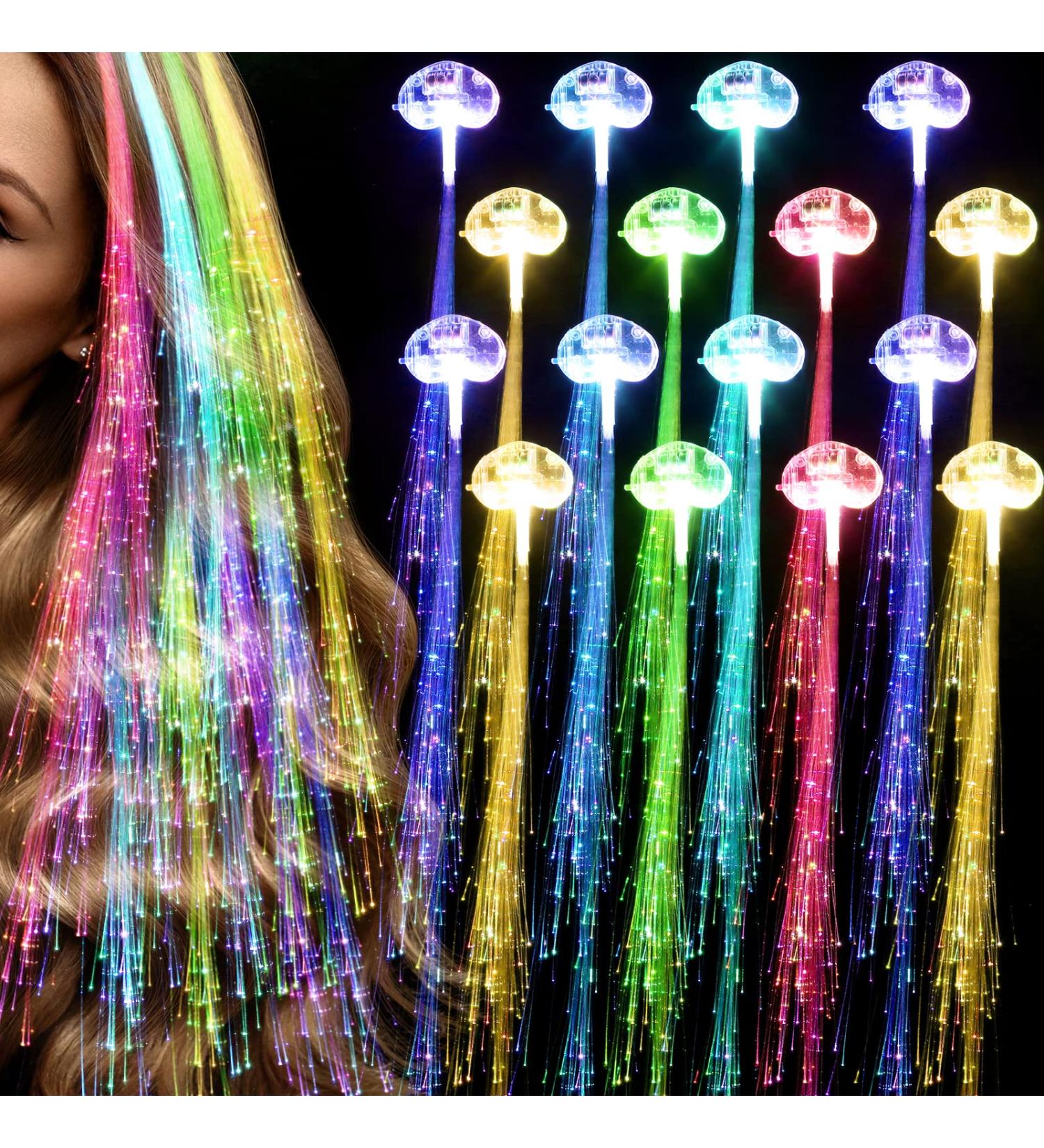 100 Pack LED Light Up Fiber Optic Hair Clips - Multicolor Changing Hair Barrettes for Parties & Events - Buy Online on GoSupps.com