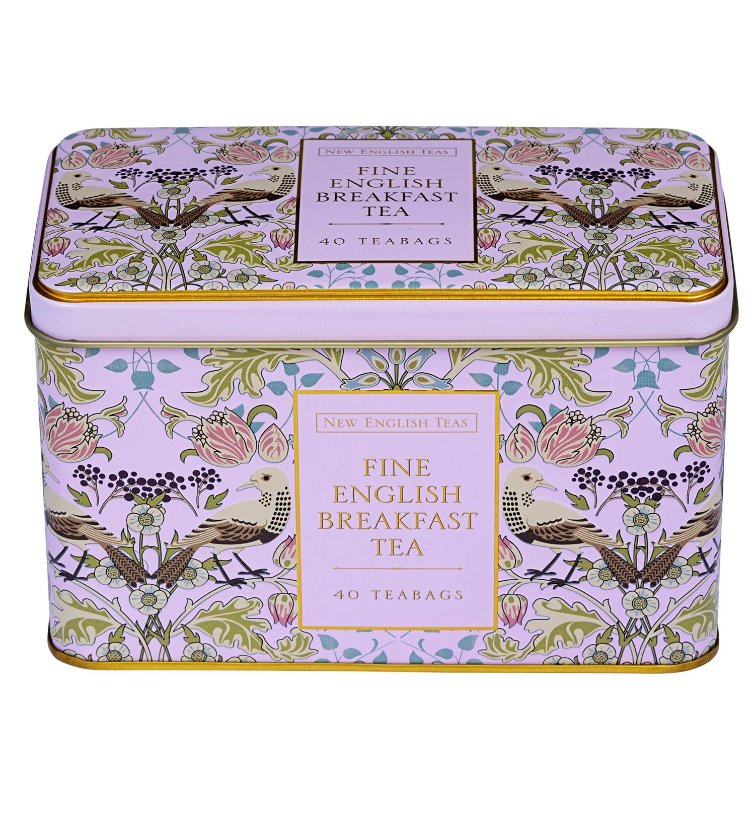 New English Teas Song Thrush and Berries Tea Tin with 40 English Breakfast Teabags (Pink) - Buy Online on GoSupps.com