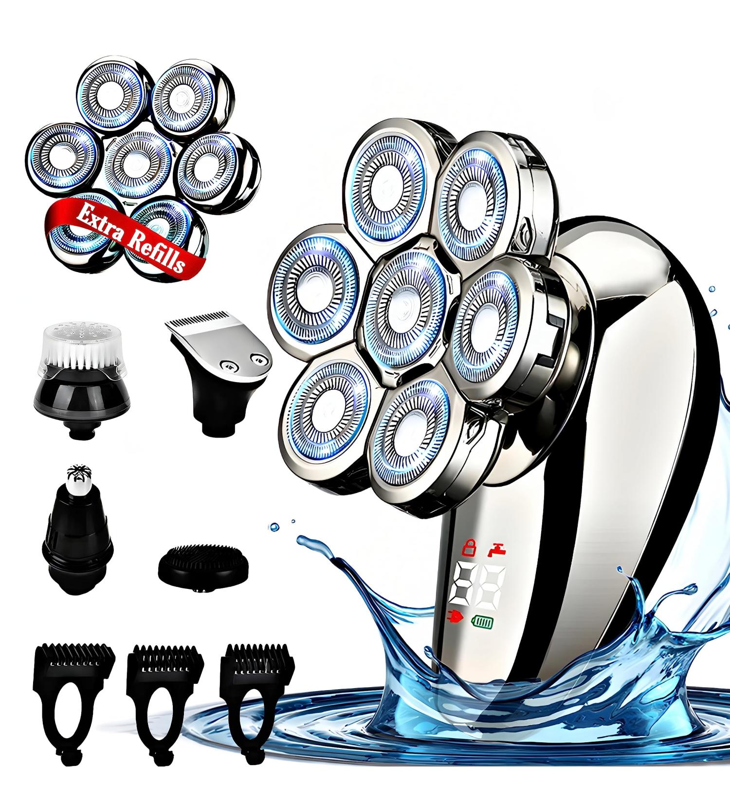 BaraZ 7D Electric Shaver for Bald Men | Anti-Pinch Razor & 6-in-1 Grooming Kit | Wet & Dry Skull Shaver - Buy Online on GoSupps.com
