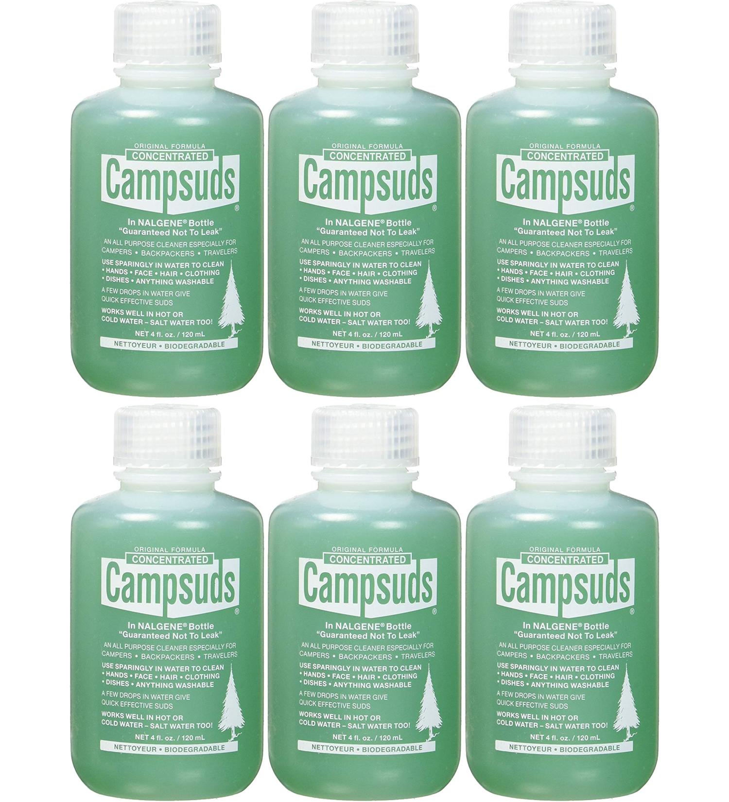 Sierra Dawn Campsuds Outdoor Soap in Nalgene Bottle, Biodegradable Environmentally Safe All Purpose, Camping Hiking Backpacking Travel, Multipurpose Dishes Shower Hand Shampoo (4-Ounce, 6 Bottles)