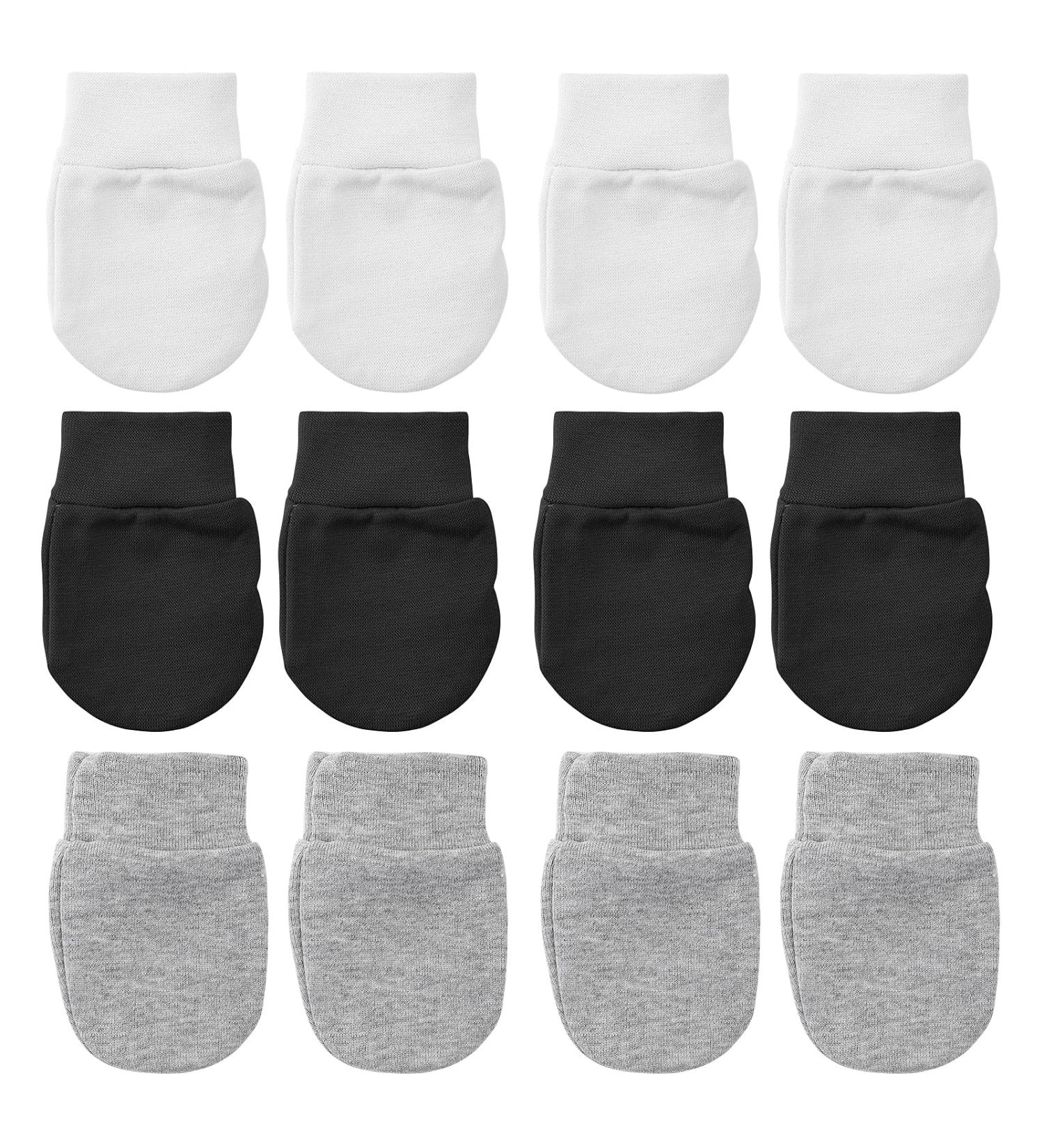 Yolev 6 Pairs Newborn Baby Mittens | Soft Cotton Infant Gloves for 0-6 Months Boys Girls | No Scratch Toddler Mittens Set - White, Light Gray, Black - Buy Online on GoSupps.com