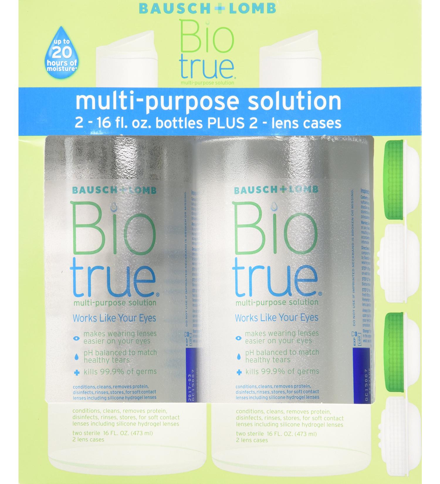 Bausch & Lomb Biotrue Multi-Purpose Solution - 2/16 oz Bottles + 2 Lens Cases | 4 Piece Set - Buy Online on GoSupps.com