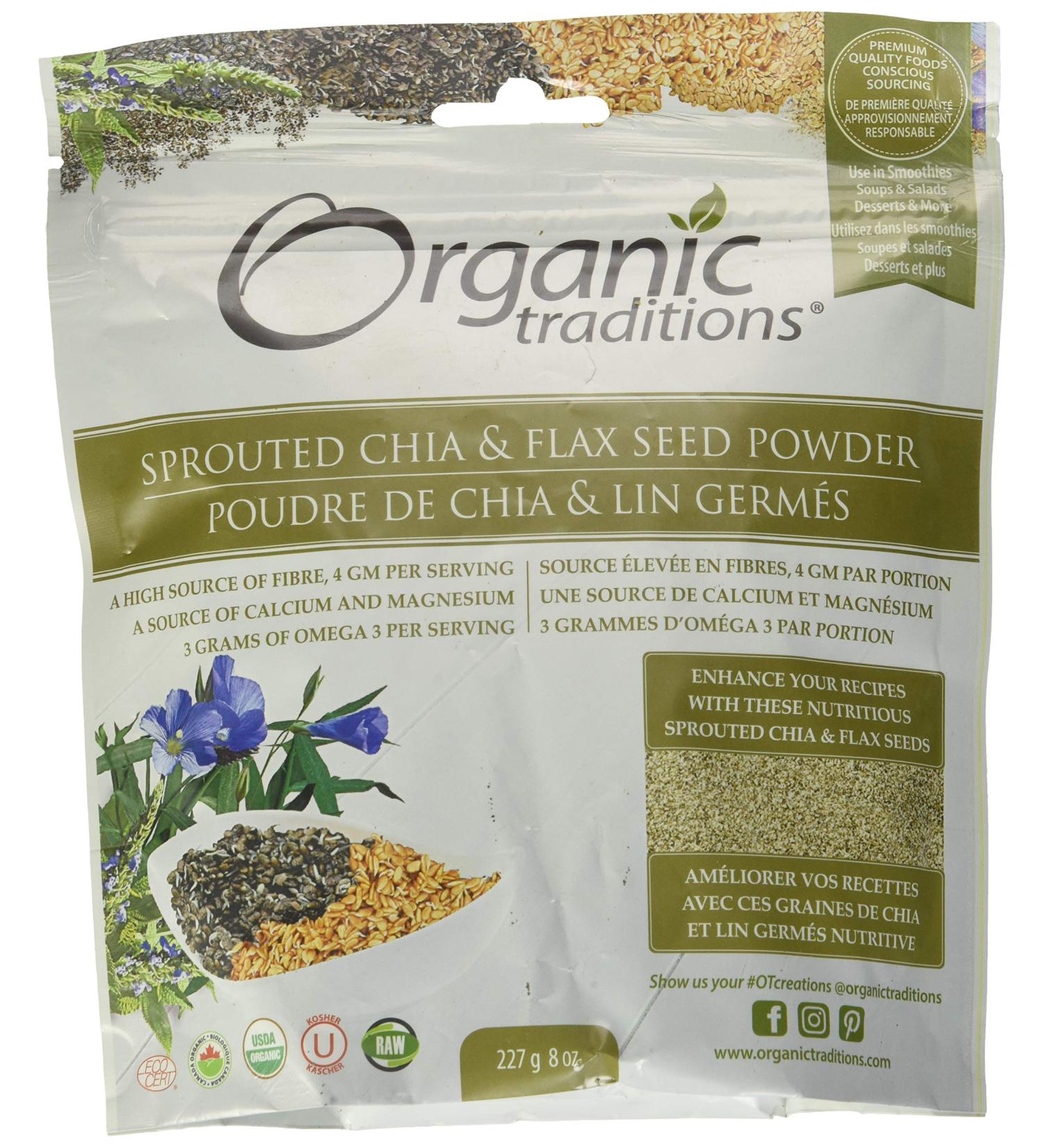 Organic Traditions Sprouted Chia & Flax Seed Powder 8 oz - Nutrient-Rich Superfood - Buy Online on GoSupps.com