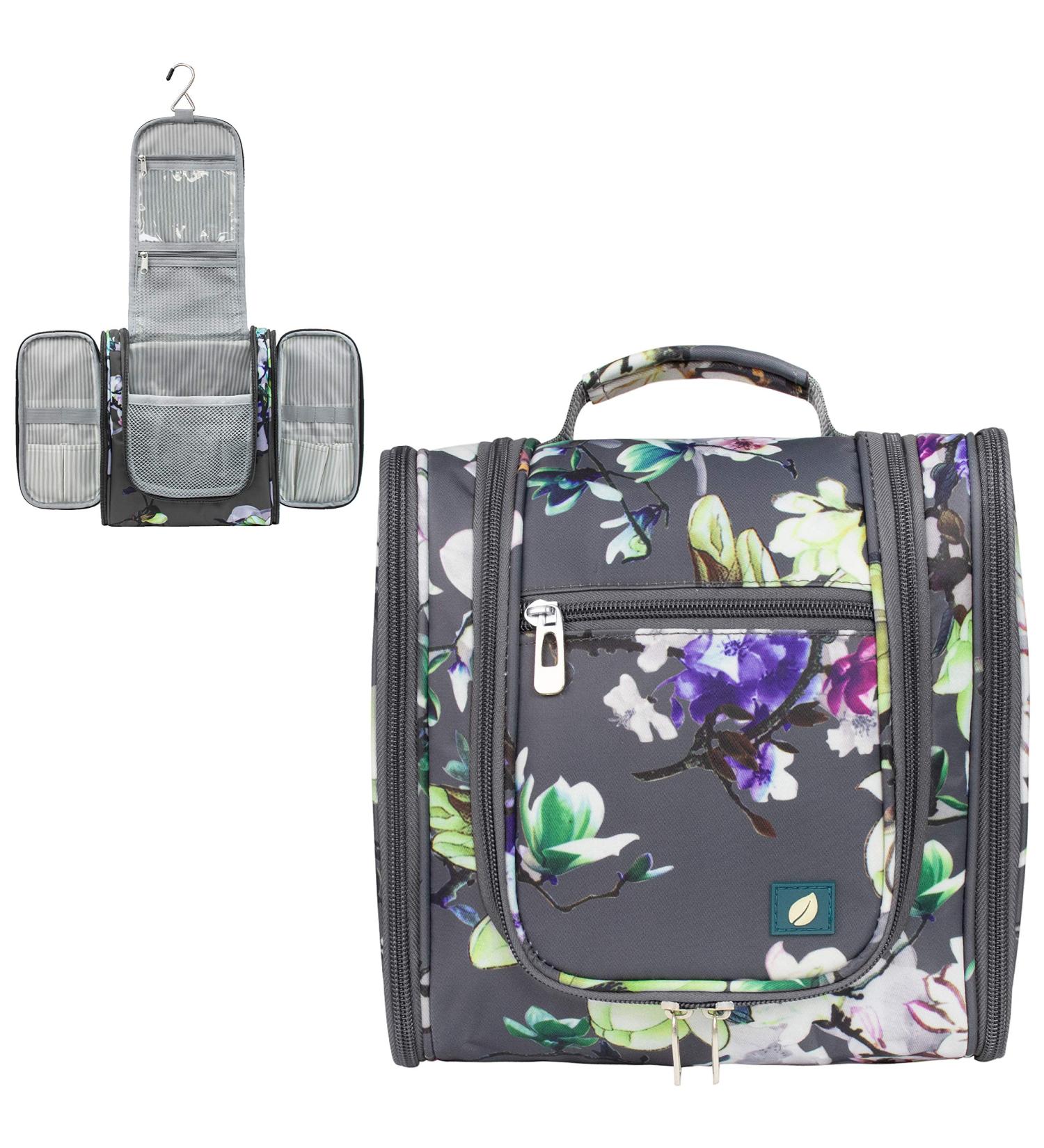 Pavilia Hanging Toiletry Bag | Travel Organizer for Toiletries & Cosmetics | Medium Floral Grey - Buy Online on GoSupps.com