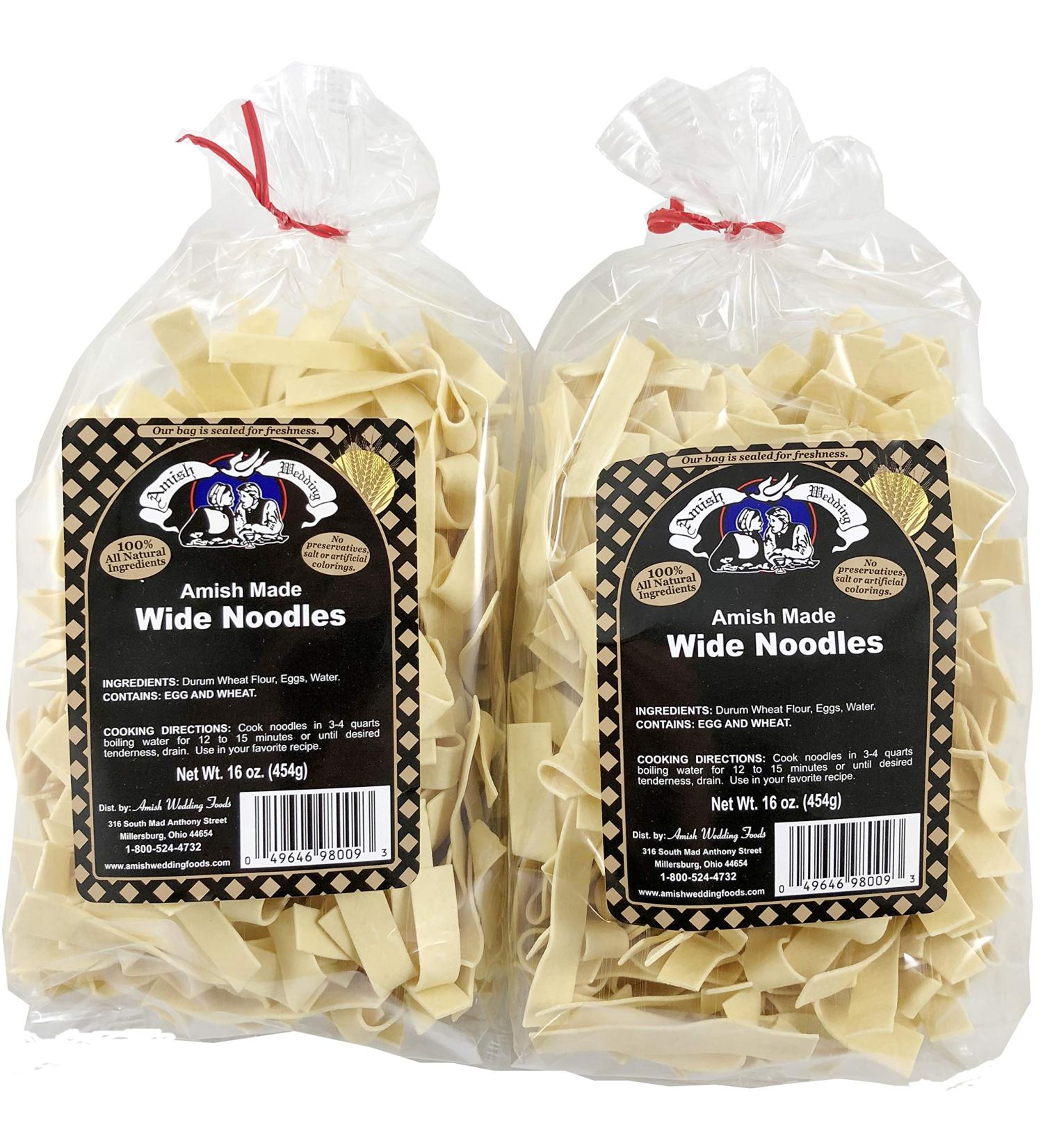 Amish Wedding Foods Wide Noodles 16 Ounce Bags No Preservatives (Pack of 2)