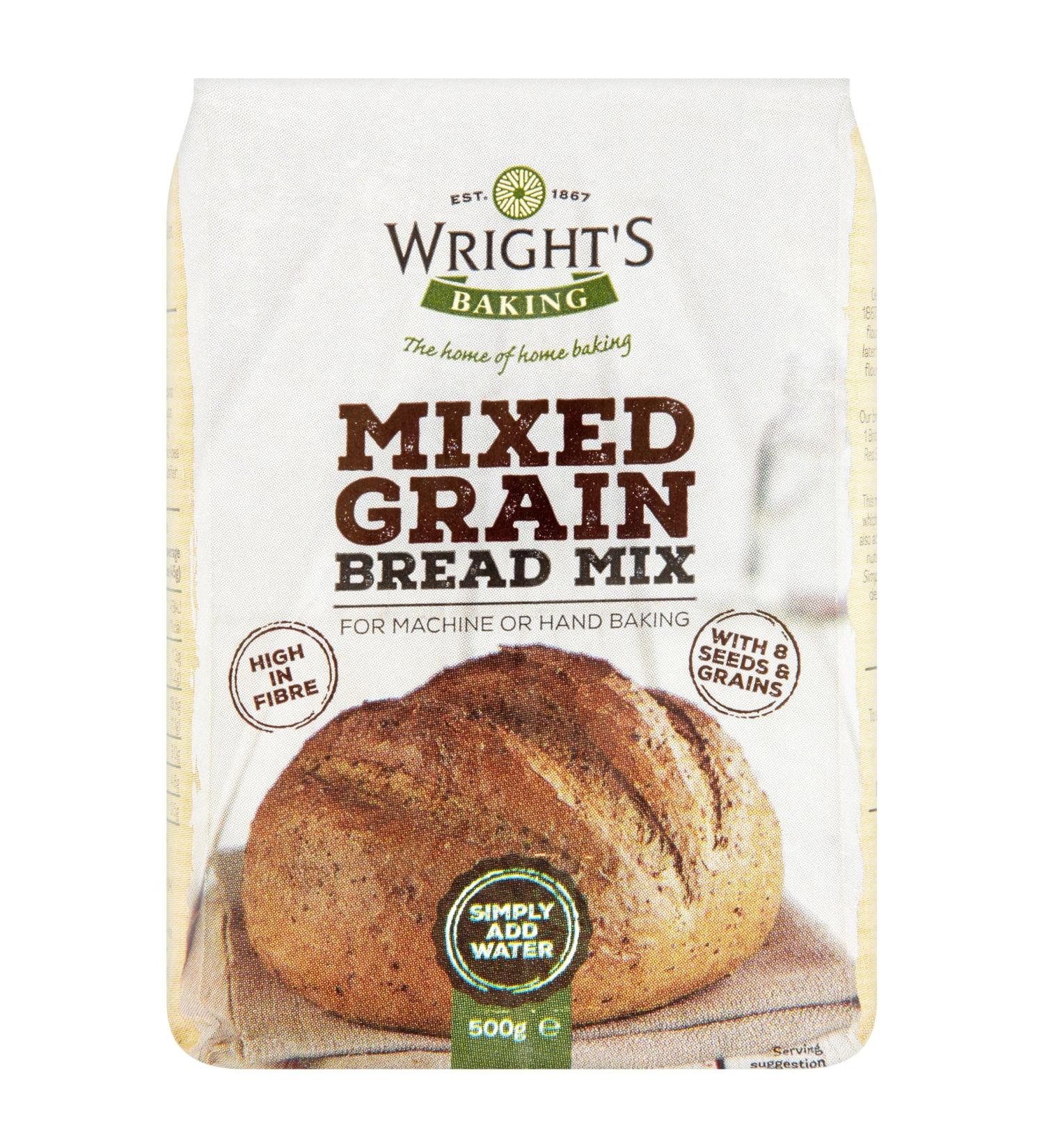 Wright's | Mixed Grain Bread Mix 2X500g (1Kg) | For Machine or Hand Baking | High in fibre | suitable for vegetarians - Buy Online on GoSupps.com