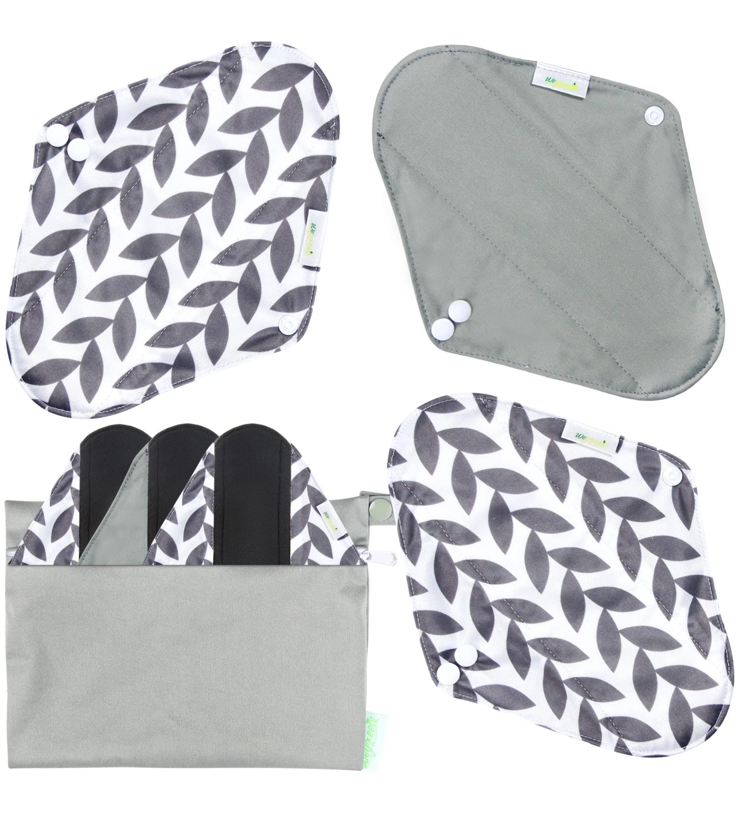 Wegreeco Bamboo Reusable Sanitary Pads - Stylish Cloth Menstrual Pads | Light Incontinence Pads - 6 Pack with Mini Wet Bag | Luxury Medium Size - Buy Online on GoSupps.com