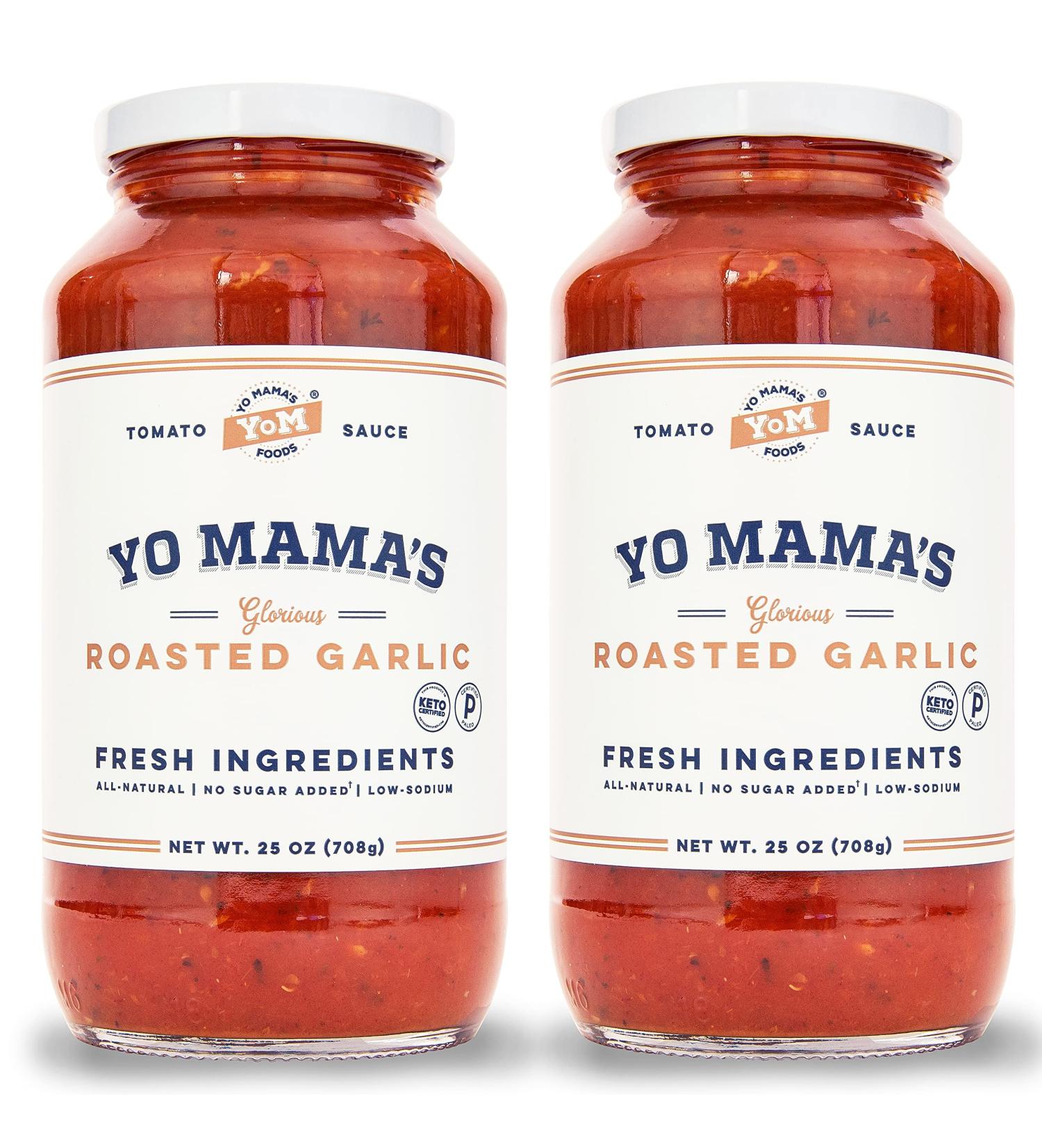 Yo Mama's Foods Keto Roasted Garlic Pasta Sauce - (2 Pack) Vegan, No Sugar Added, Low Carb, Low Sodium, Gluten Free, Paleo Friendly - Made with Fresh Non-GMO Tomatoes - 1.56lb - Buy Online on GoSupps.com