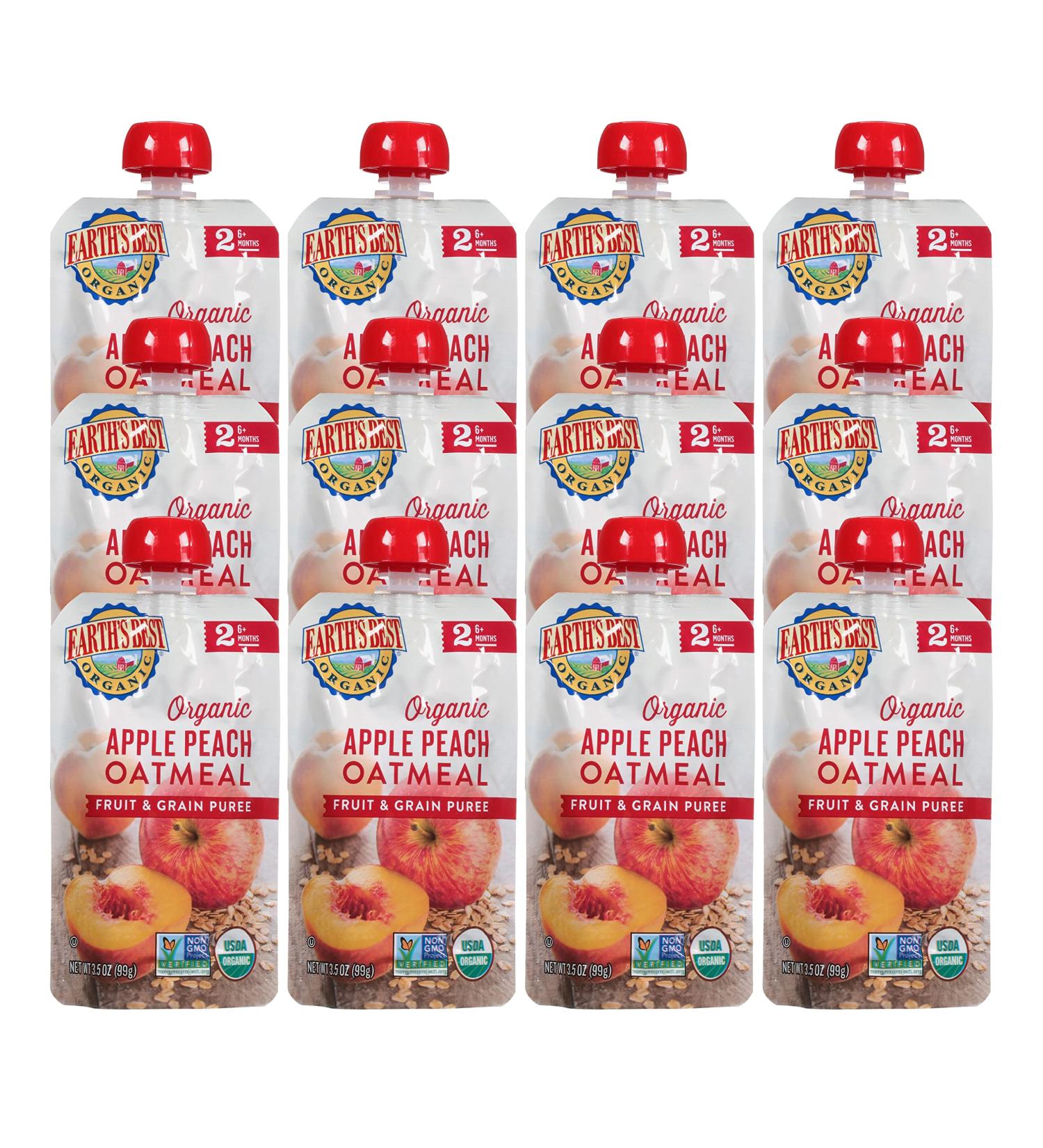 Earth's Best Organic Baby Food Pouches | Stage 2 Fruit & Grain Puree | Apple Peach & Oatmeal | 3.5 oz Pouch (Pack of 12) - Buy Online on GoSupps.com