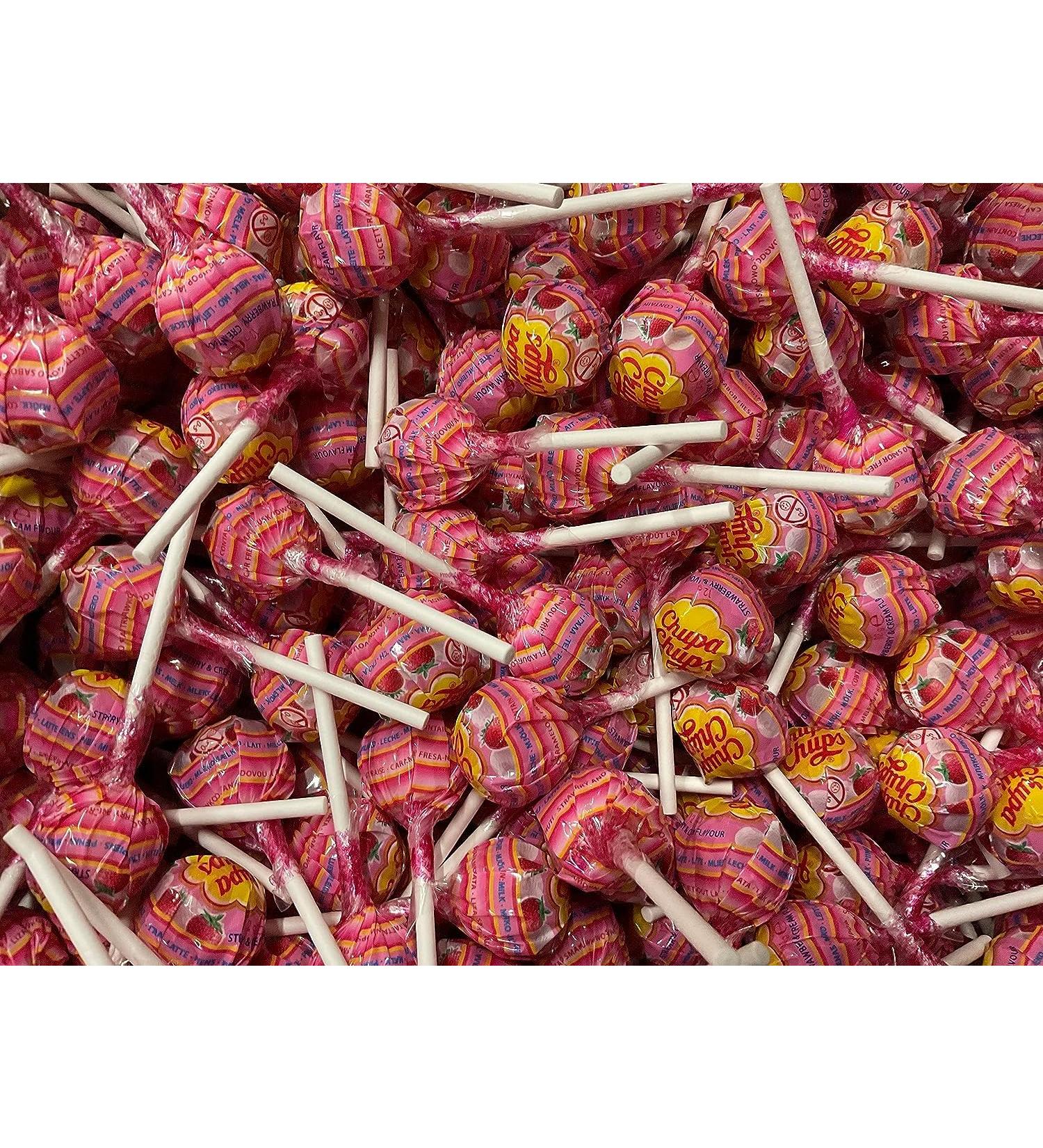 20 x Strawberry And Cream Chupa Chups Lollypops Ideal party bag filler Pinata Prize Easter Egg Hunt Prizes.