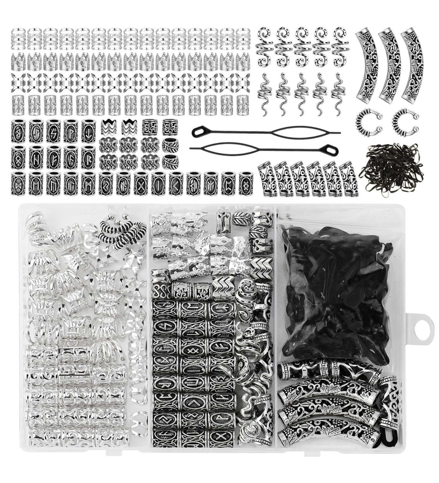 Camp Trip 219 Pieces Dreadlocks Jewelry Set | Nordic Hair Pearls & Beard Accessories | Viking Hair Pearls with Jewelry Box - Buy Online on GoSupps.com