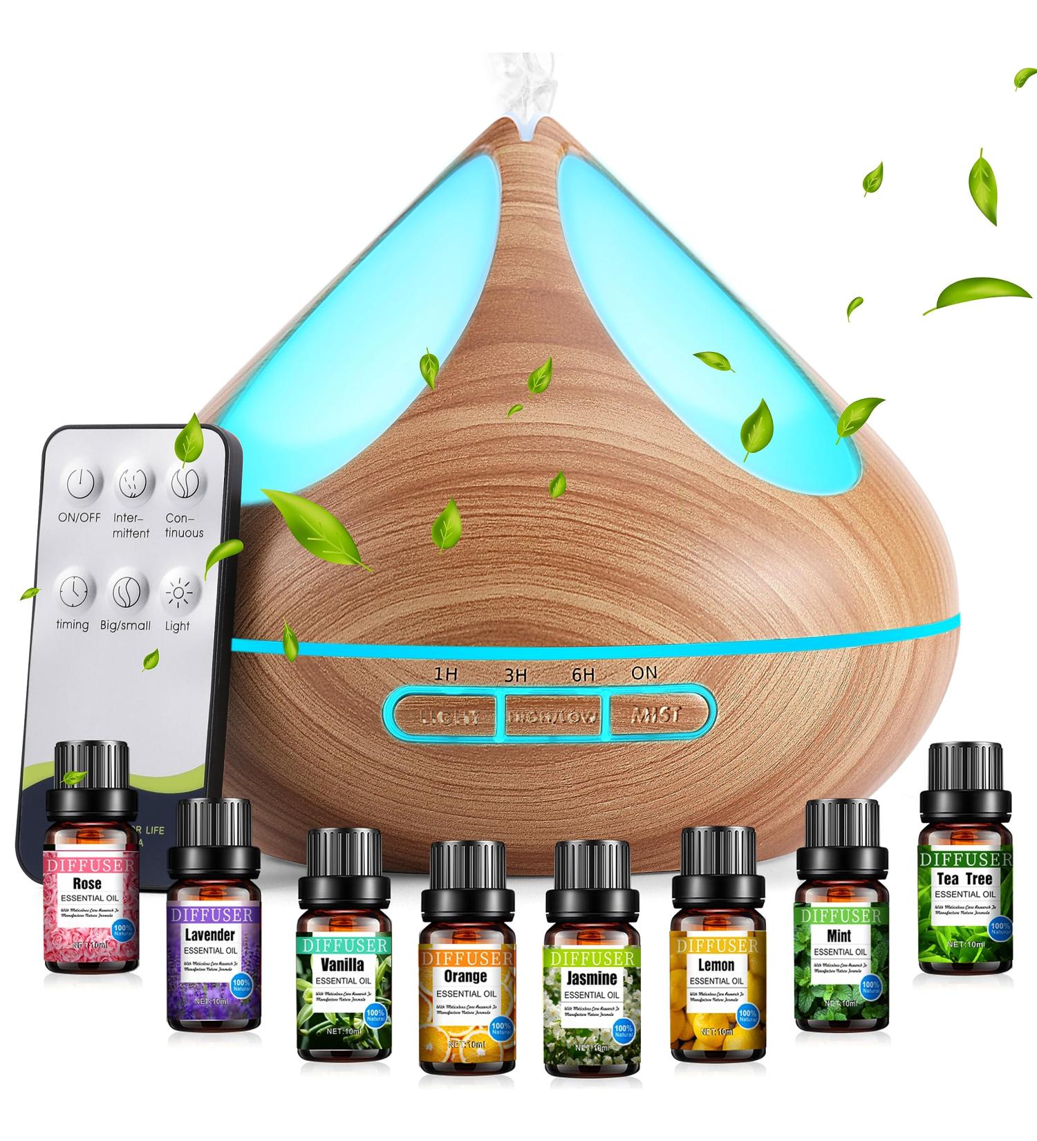 500ML Diffuser Set with 8 Essential Oils | Remote Control, Timer, & Auto-Off | Aromatherapy, Air Freshener, & Humidifier Combo for Bedroom - Buy Online on GoSupps.com