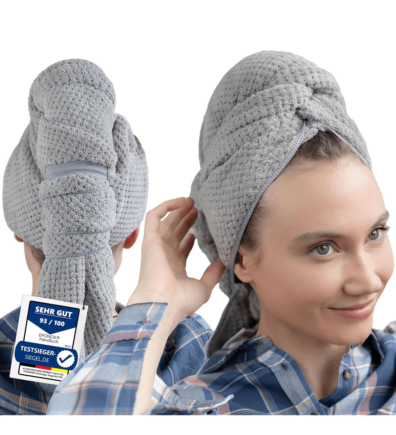 Eponox Premium Microfiber Hair Towel - Quick-Drying Super Soft Elastic Band Waffle Design for Long Hair - Ideal Hair Dryer Towel in Gray - Buy Online on GoSupps.com