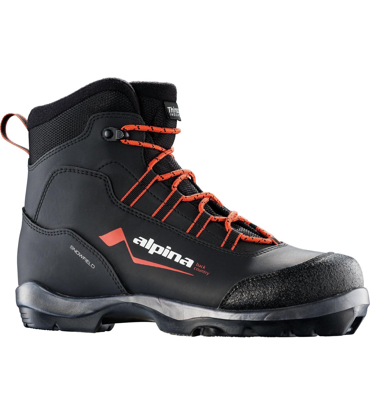 Alpina Sports Snowfield Backcountry Cross Country Nordic Touring Ski Boots Black/Orange/White Euro 46