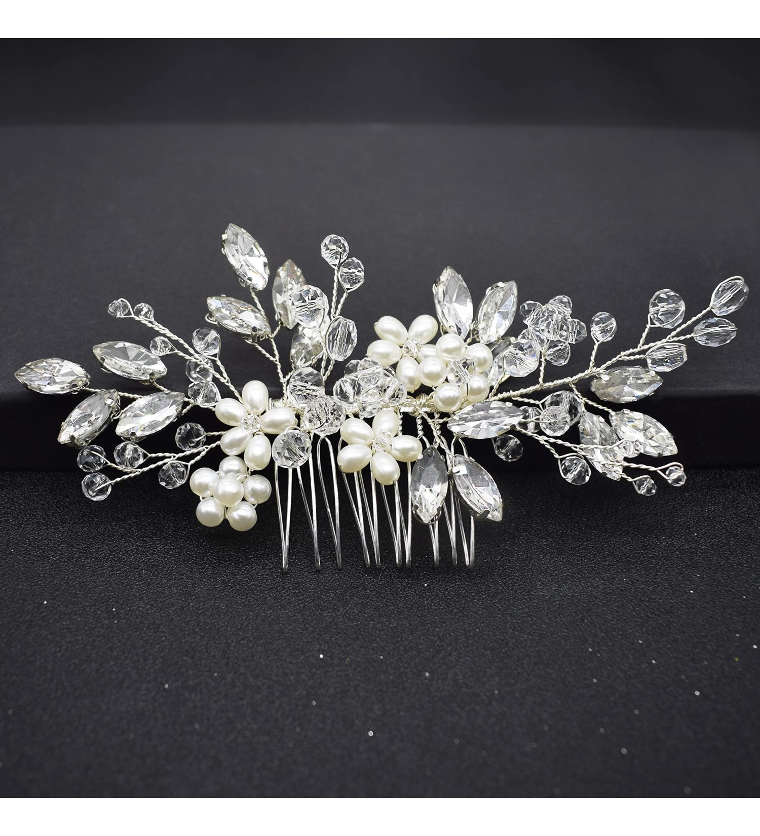 Wedding Hair Accessories Fanvoes Hair Pieces Comb for Brides Bridal - Silver Vintage Headpiece Jewelry Decorations w/Rhinestone Crystal Ivory Pearl for Mother of Bride Bridesmaid Women Flower Girls - Buy Online on GoSupps.com