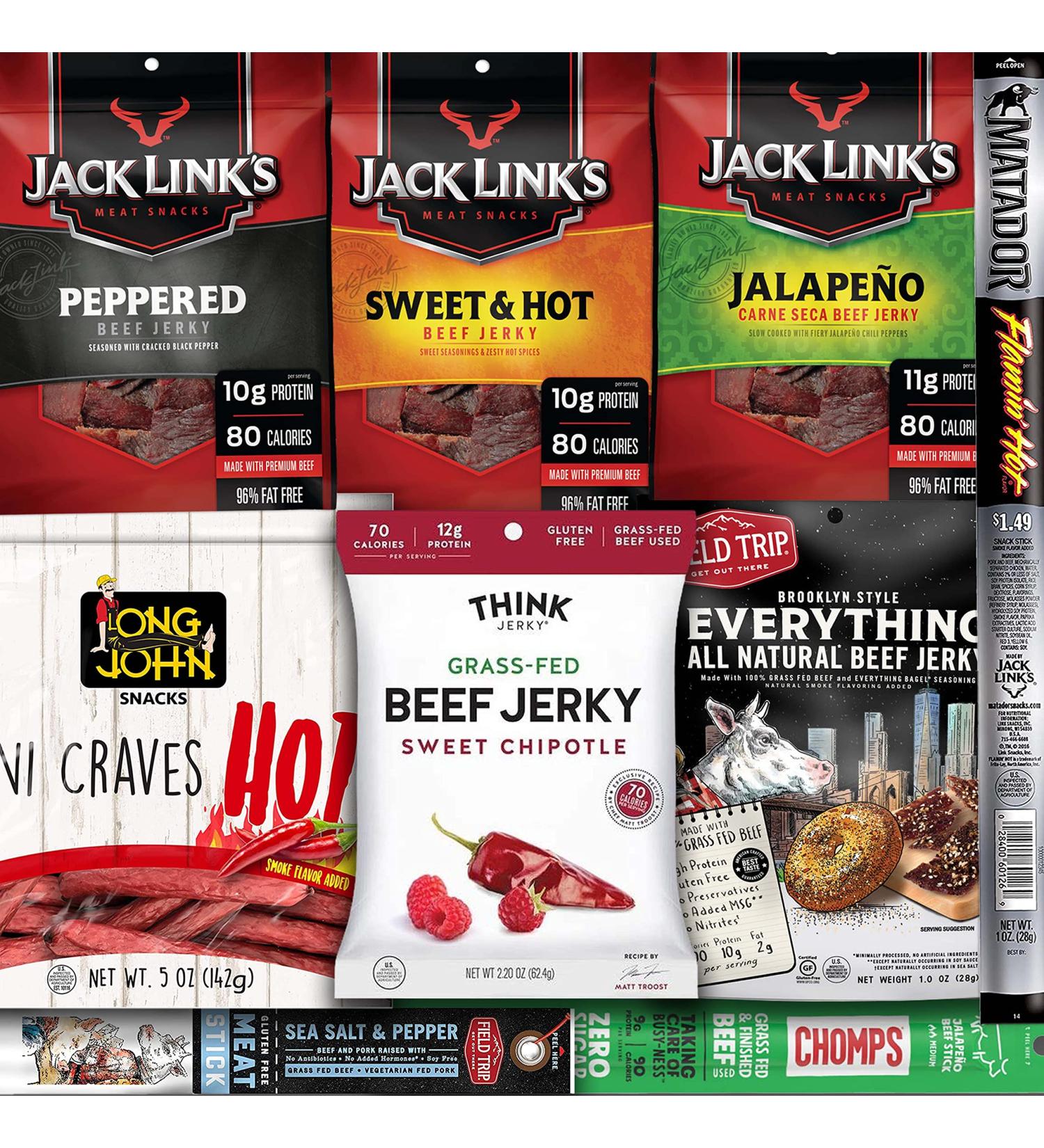 Halloween Candy Alternative Beef Jerky Gift Basket & Sampler Sack | "Macho Man" Hot & Spicy with Chomps  Long John's  Think Jerky  and Jack Links by Stuff Your Sack - Buy Online on GoSupps.com