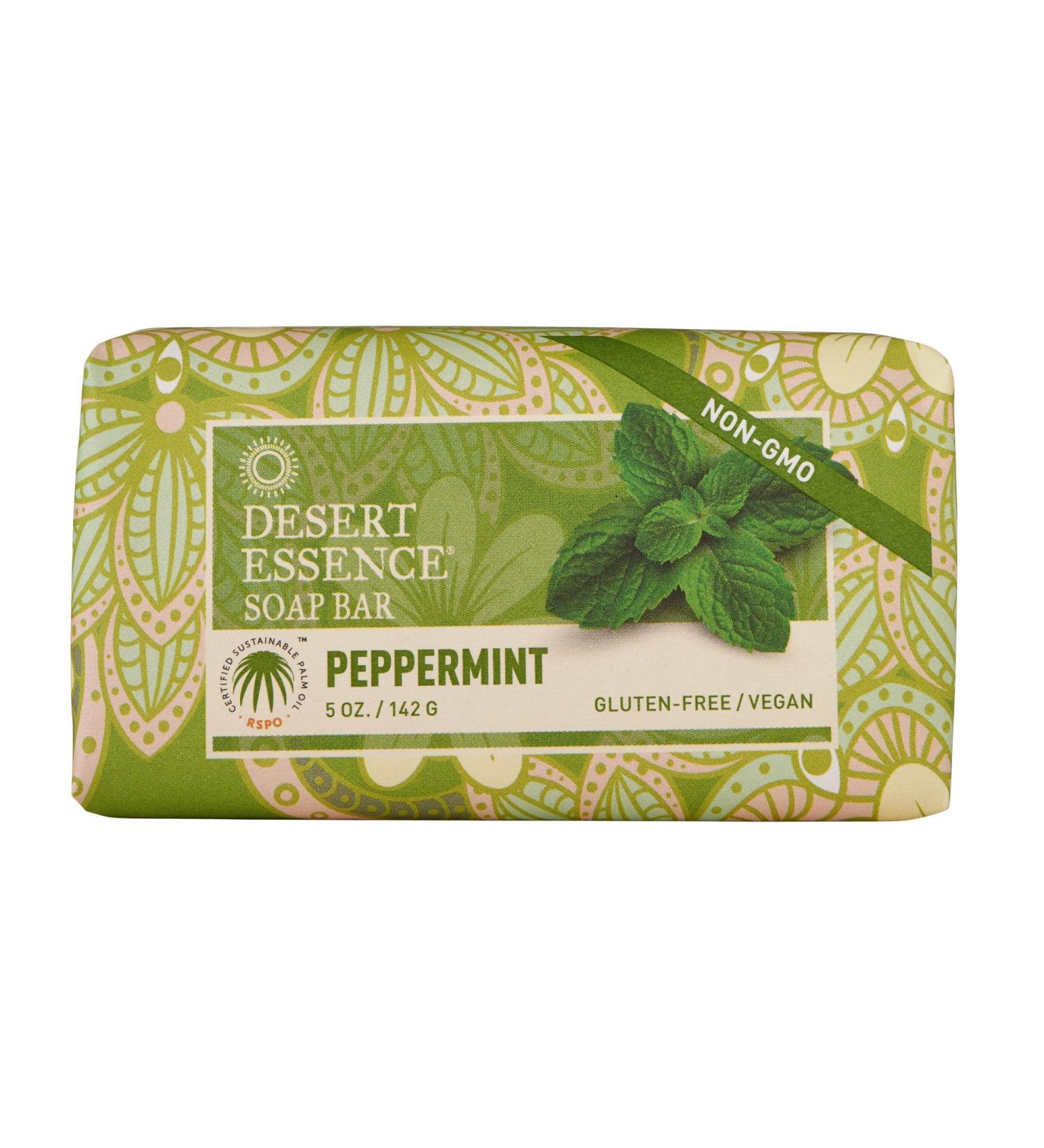 Desert Essence Peppermint Soap Bar - 5 Ounce - Cleanse & Soothes Skin - Tea Tree Oil - Aloe Vera - Jojoba Oil - Refreshing Rich Scent - Acne - Invigorating Moisturizer Peppermint 5 Ounce