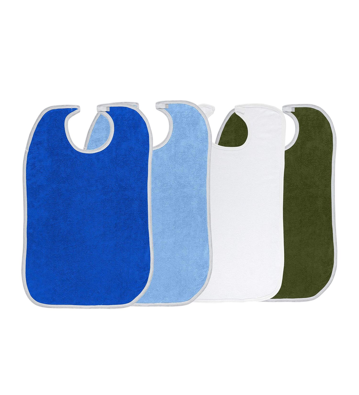 Terry Adult Reusable Bibs 18x30 with Velcro Closure - Pack of 4 | Double Ply Knit, Extra Absorbent & Washable, Multicolor - Buy Online on GoSupps.com