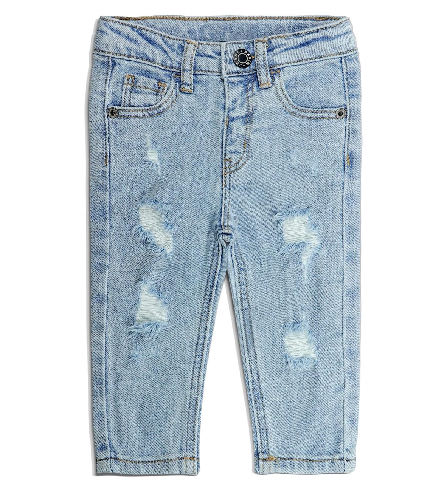 Kidscool Space Baby Boys Jeans | Elastic Band | Straight Fit Ripped Denim Pants | Light Blue | 2-3 Years - Buy Online on GoSupps.com