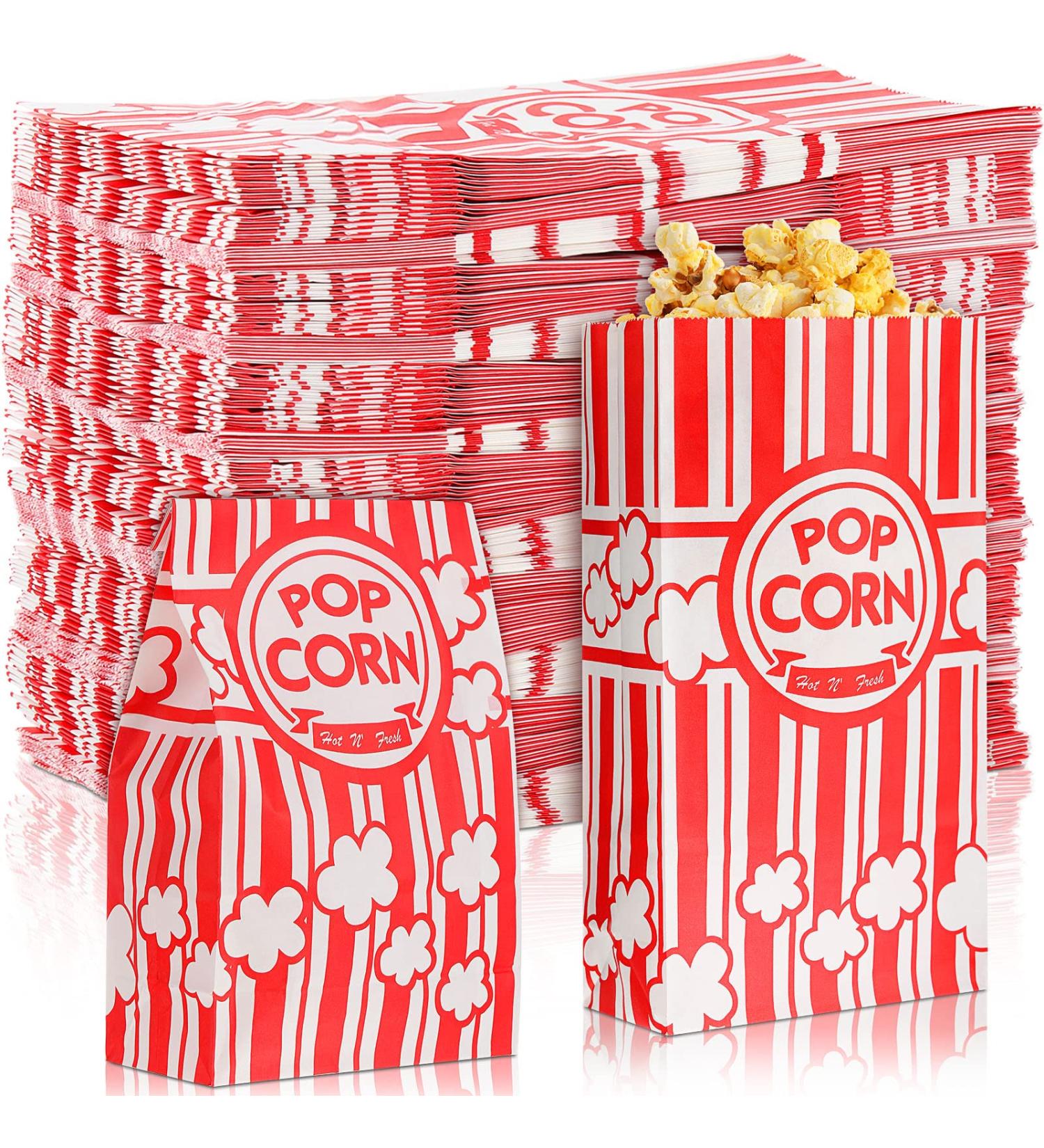 Movie Night Paper Popcorn Bags 2 oz Flat Bottom Popcorn Boxes Red and White Popcorn Container Disposable Popcorn Sleeve Large Popcorn Bucket for Retro Movie Themed Party Carnival Supplies (500) - Buy Online on GoSupps.com