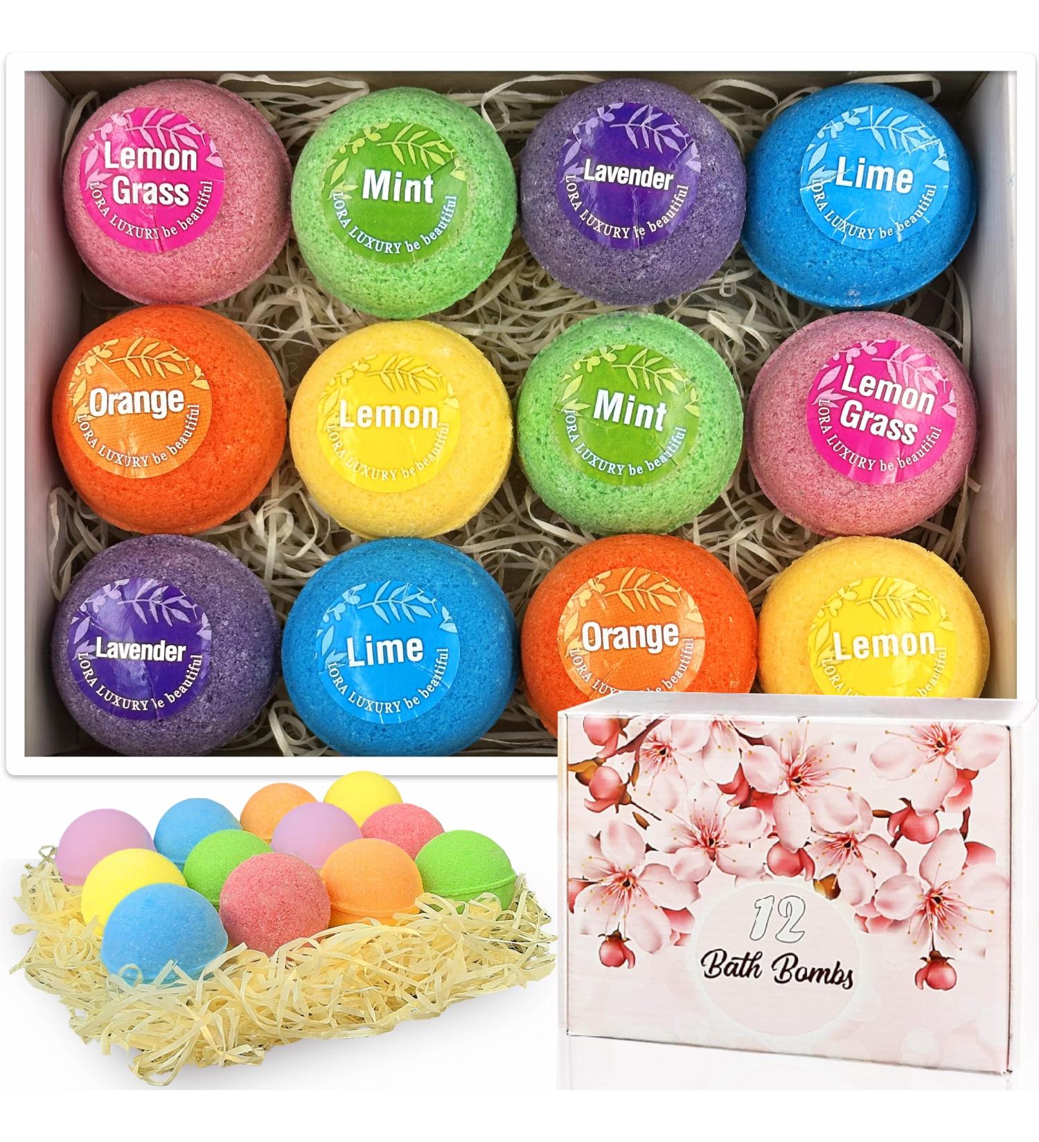12 Natural Essential Oil Bath Bombs - Luxurious Gift Idea with Shea & Cocoa Butter - Relaxing Bubble Baths for Spa Experience - Buy Online on GoSupps.com