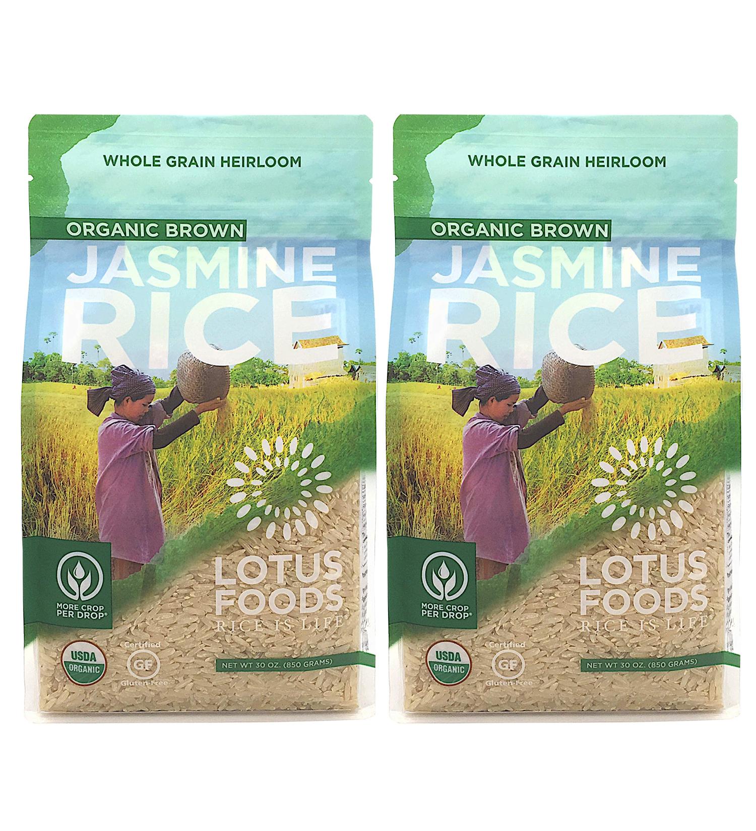 Lotus Foods Organic Heirloom Brown Jasmine Rice, 30 Ounce, 2 Count 30 Ounce Brown Jasmine Rice