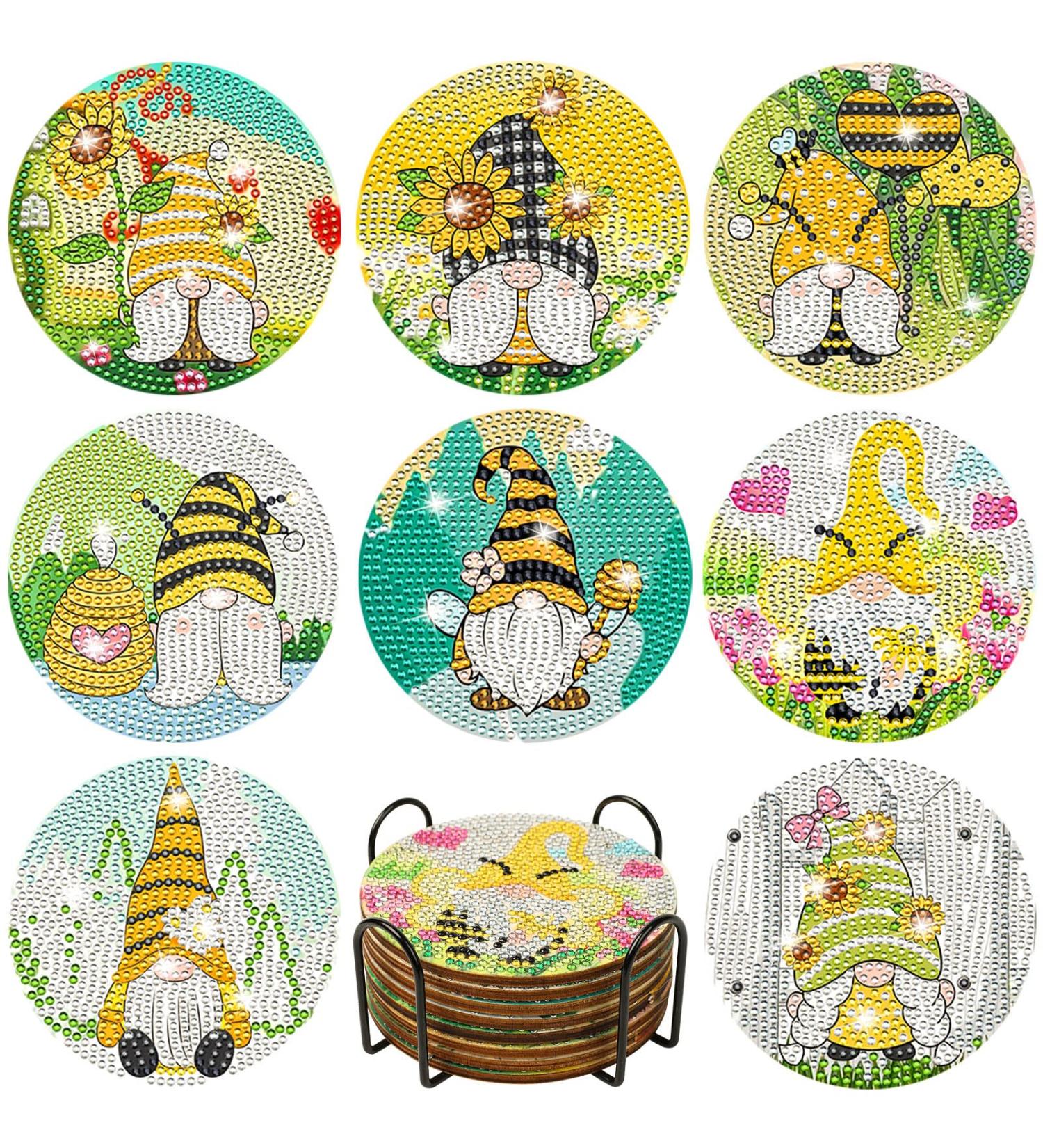 Sunflower Gnome Diamond Painting Coasters Set with Holder - DIY Spring Summer Decor for Kids & Adults - Buy Online on GoSupps.com