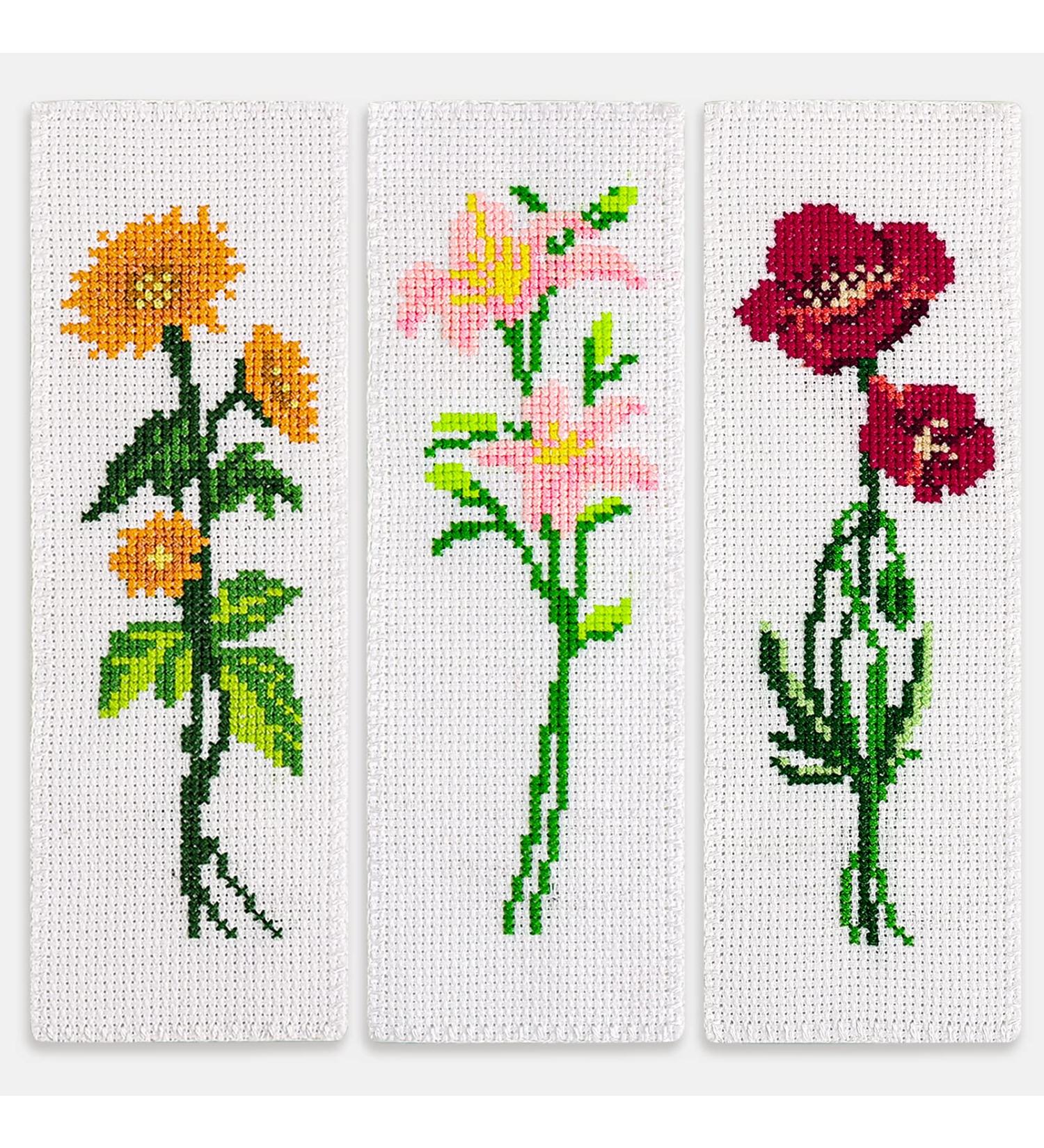 Caydo DIY Stamped Embroidery Bookmark Kit - Flower Patterns, 14 Count Cross Stitch Projects for Book Lovers - 3 Pieces - Buy Online on GoSupps.com