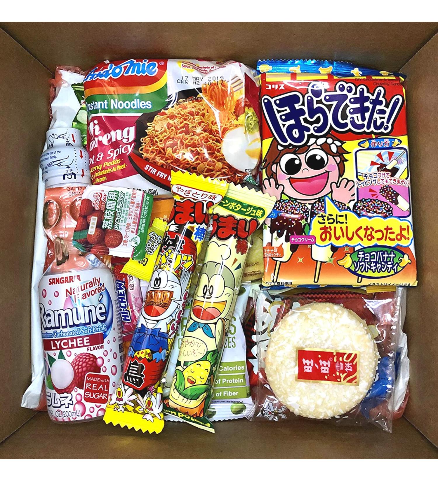 Delicious Mashi Box Asian Dagashi Snack Surprise - 25 Piece Snack Assortment with Instant Noodles & Drinks - Buy Online on GoSupps.com
