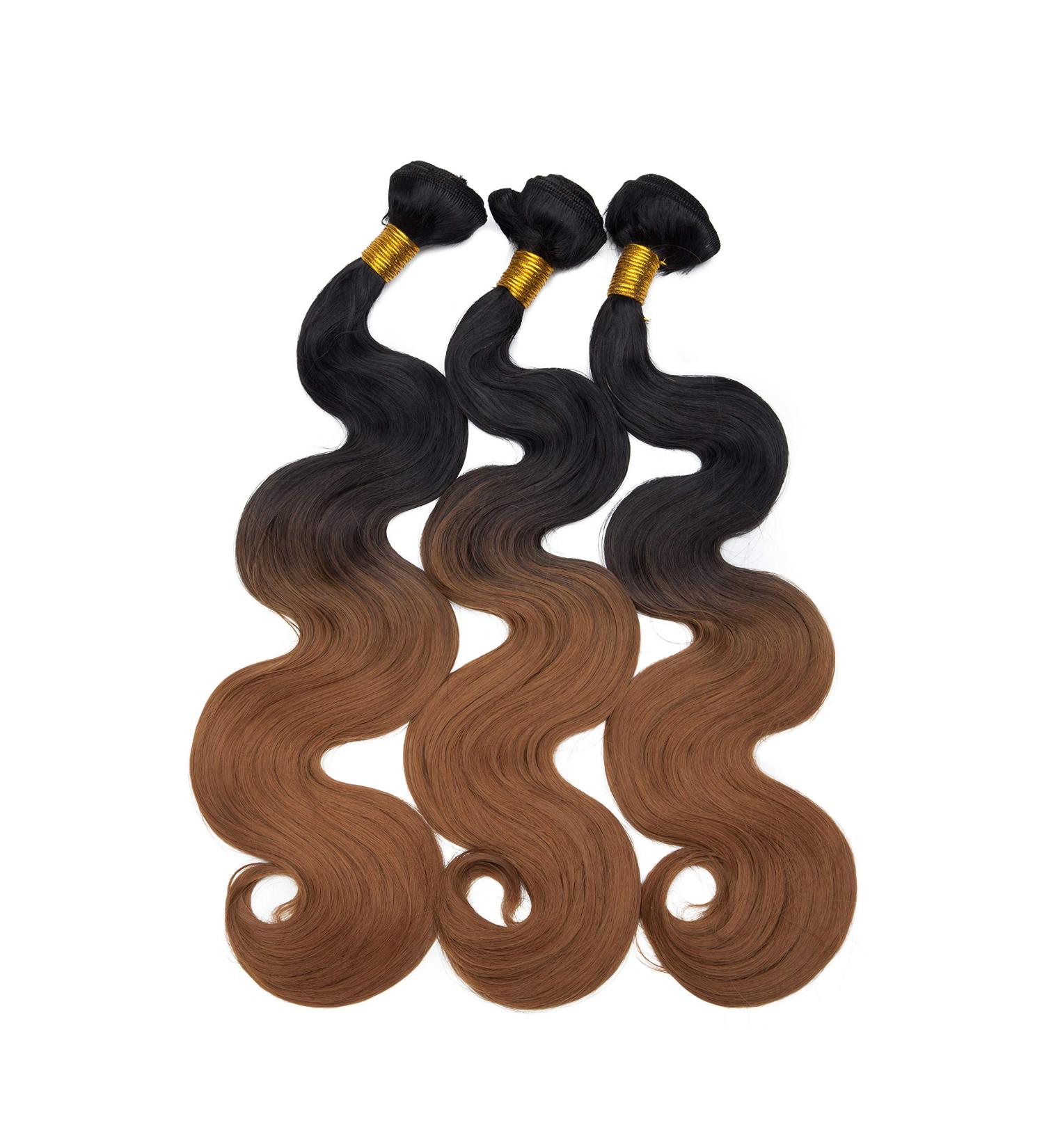 SEGO Brazilian Hair Extensions Body Wave Bundles - Natural Black & Light Brown 18 Inch Weave Hair Like Human Hair | International Shipping - Buy Online on GoSupps.com