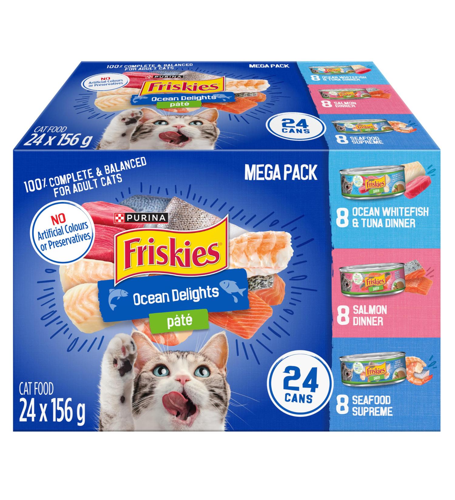 Friskies Ocean Delights Wet Cat Food Pate Variety Pack 3 Flavours - 156 g Can (24 Pack) 156 g (Pack of 24) Cat Food - Buy Online on GoSupps.com