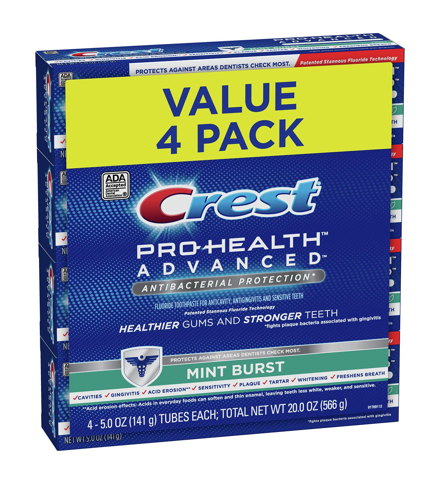 Crest Pro-Health Advanced Antibacterial Protection Toothpaste Mint Burst 5oz (Pack of 4) - Buy Online Now - Buy Online on GoSupps.com