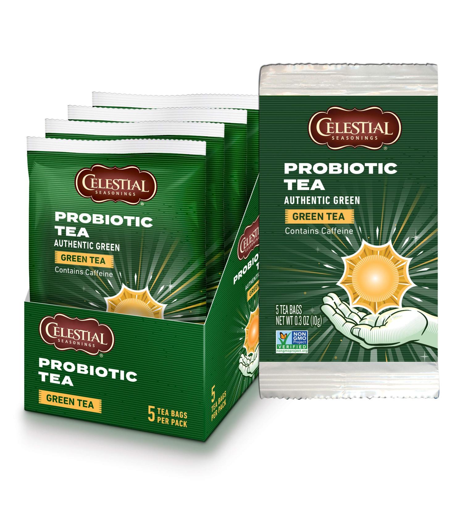 24 Pack Celestial Seasonings Green Probiotic Tea - Authentic Green Tea with Caffeine - 5 Tea Bags per Pack - Buy Online on GoSupps.com