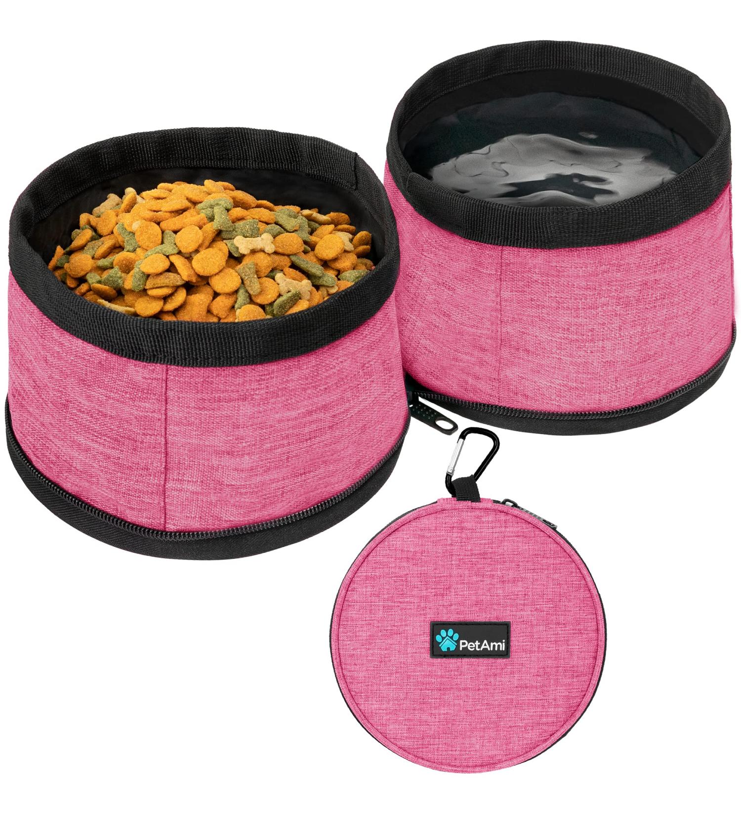 PetAmi Collapsible Dog Bowls - 2 Pack Travel Water & Food Bowls for Pets - Portable, Foldable & Lightweight - Pink - Buy Online on GoSupps.com