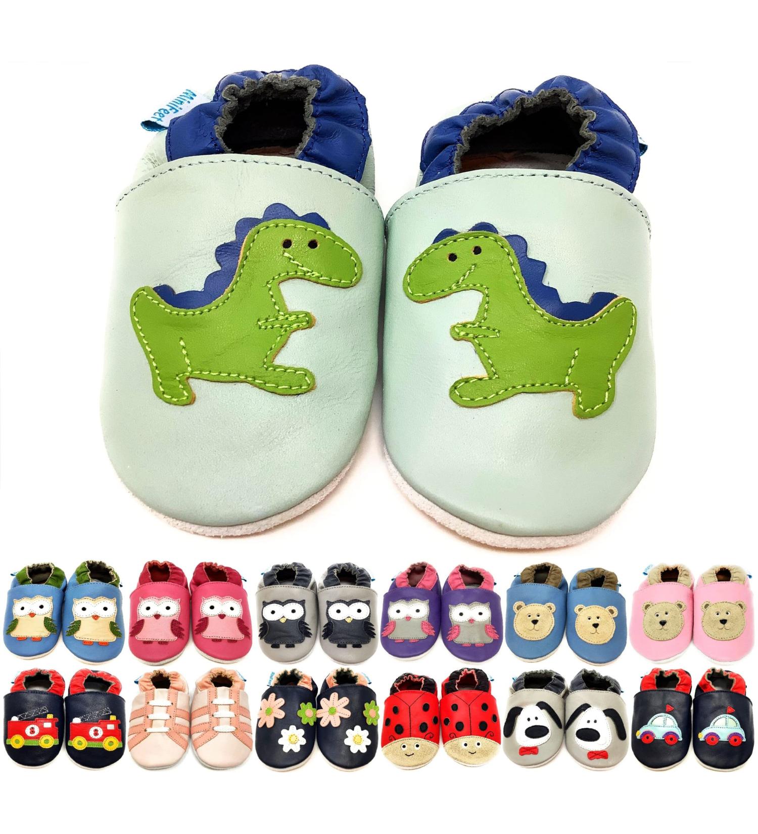 MiniFeet Premium Soft Leather Baby Shoes - Buy 4 Pairs, Get 1 Free! Toddler Shoes for Ages 0-6 Months to 4-5 Years - Dinosaur Design - Buy Online on GoSupps.com