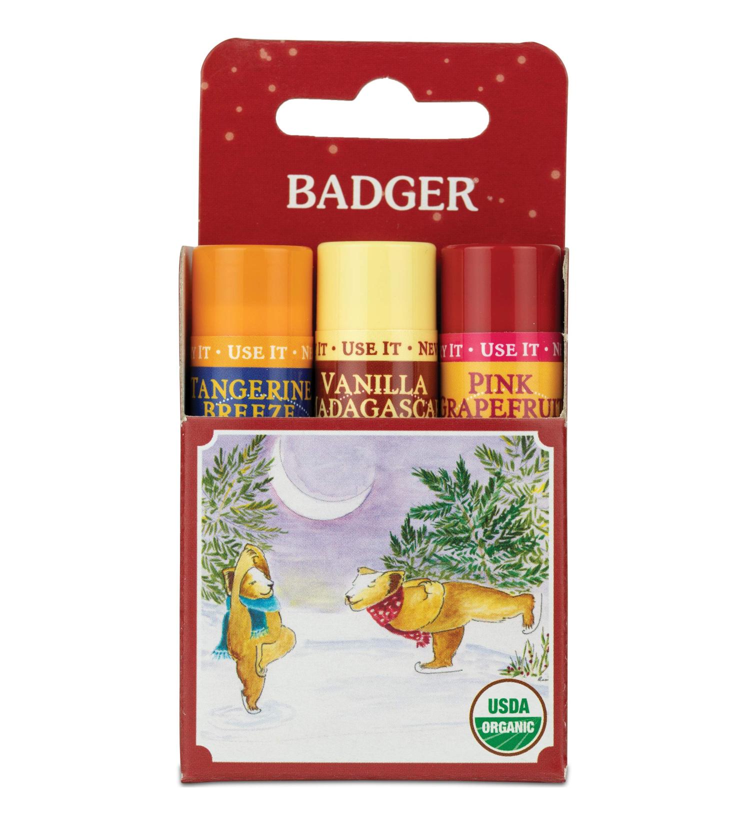 Badger Lip Balm Gift Set - 3 Pack Red Box | Nourishing .15 oz Each - Buy Online on GoSupps.com