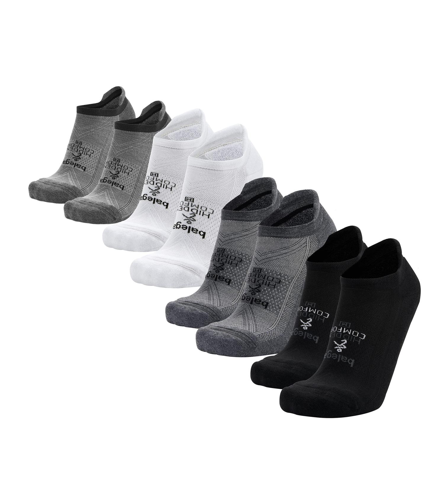 Hidden Comfort No-show Running Socks (4 Pairs) - Men and Women, White, Black, Charcoal, Gray, Medium - Buy Online on GoSupps.com