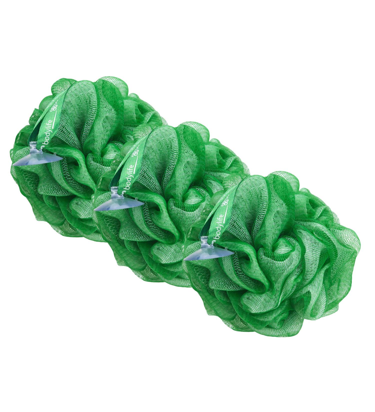 Bodylife Body Buffer Puff Exfoliating Bath & Shower Body Pouf Scrunchie Body Scrubber Green & White 55g Triple Pack - Buy Online on GoSupps.com