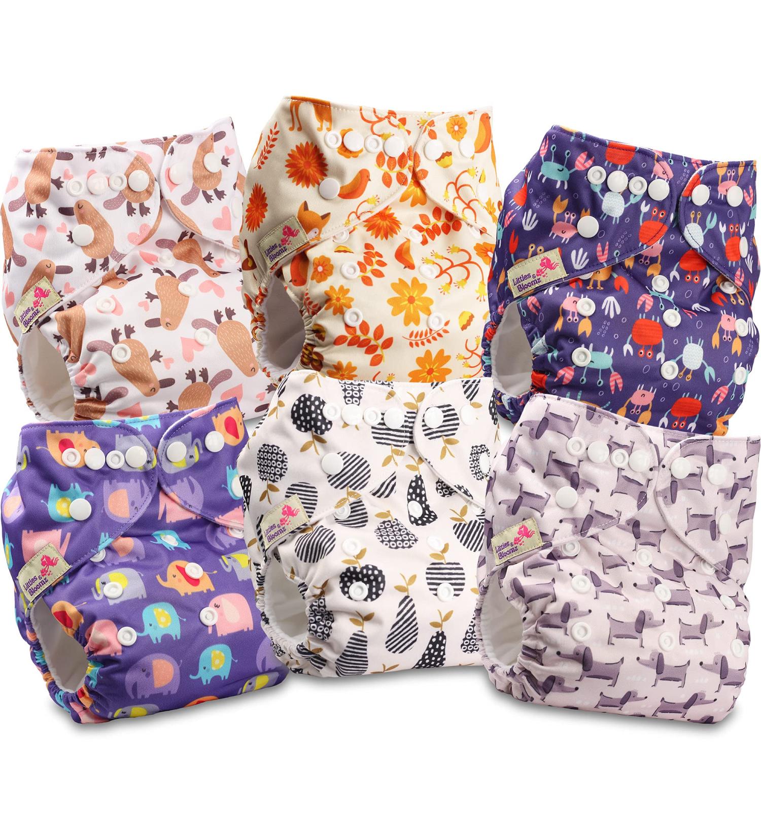 Littles and Bloomz Baby Reusable Pocket Cloth Diaper Standard Popper - 6 Pack FLP2-0602 - Buy Online on GoSupps.com