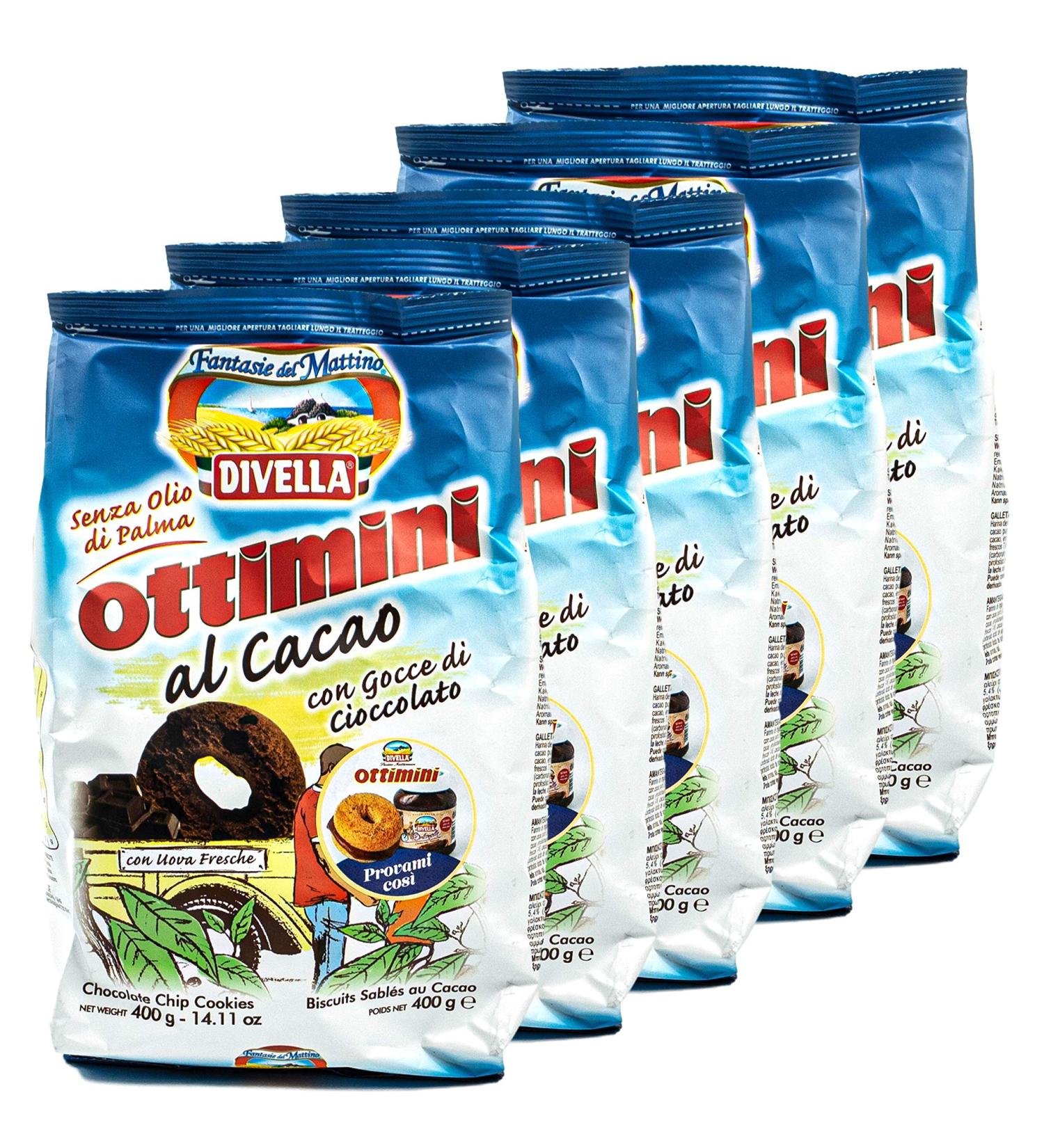  Divella Divella - Pack of 5 Ottimini Biscotti al Cacao biscuits in a 400g pack - Chip Cookies Butter Biscuits with refined traditional Italian cocoa (sweets from Italy) - Buy Online on GoSupps.com