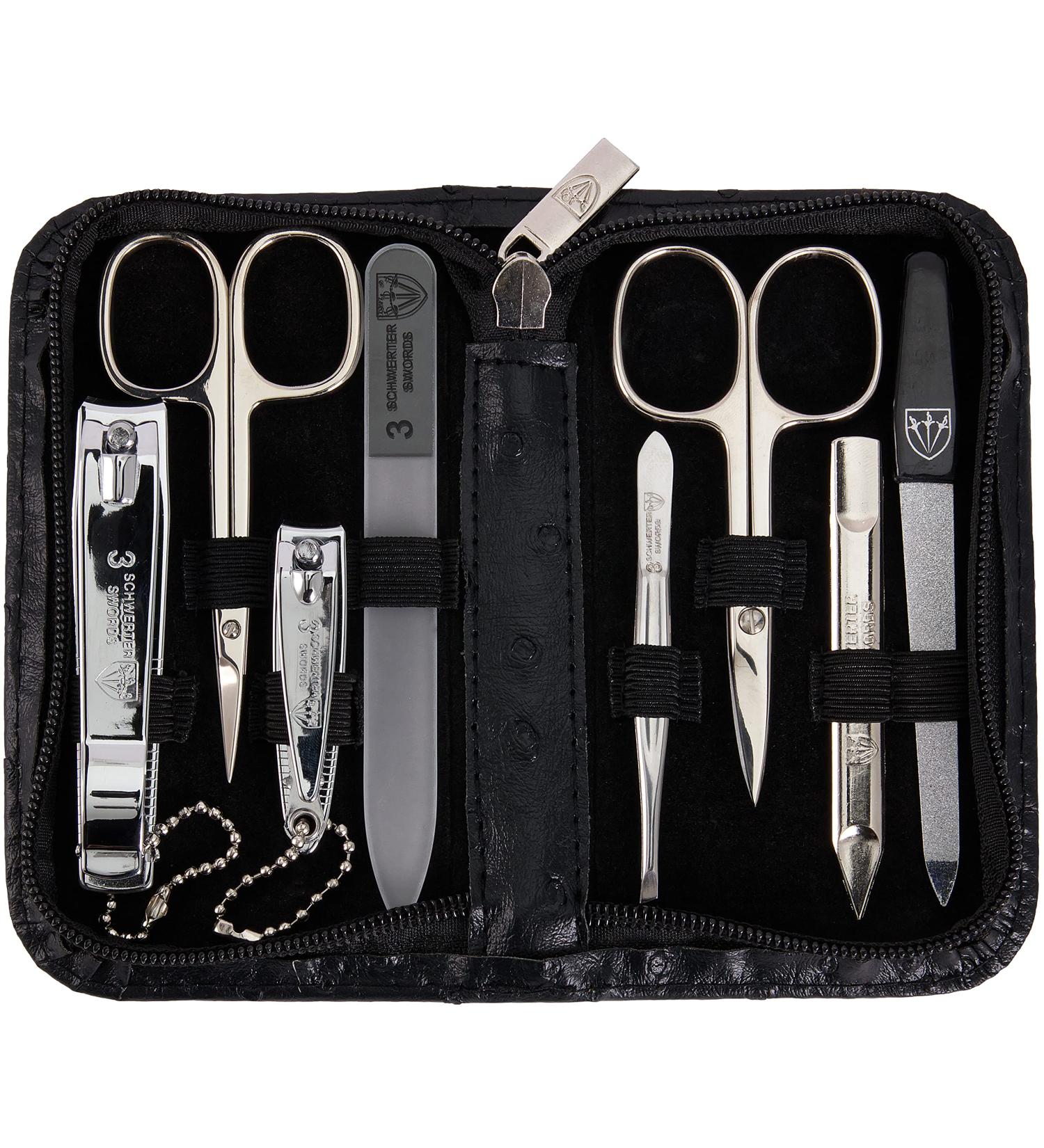 3 Swords Germany - brand quality 8 piece manicure pedicure grooming kit set for professional finger & toe nail care scissors clipper fashion leather case in gift box Made by 3 Swords (522016) BLACK - OSTRICH IMITATION - Buy Online on GoSupps.com