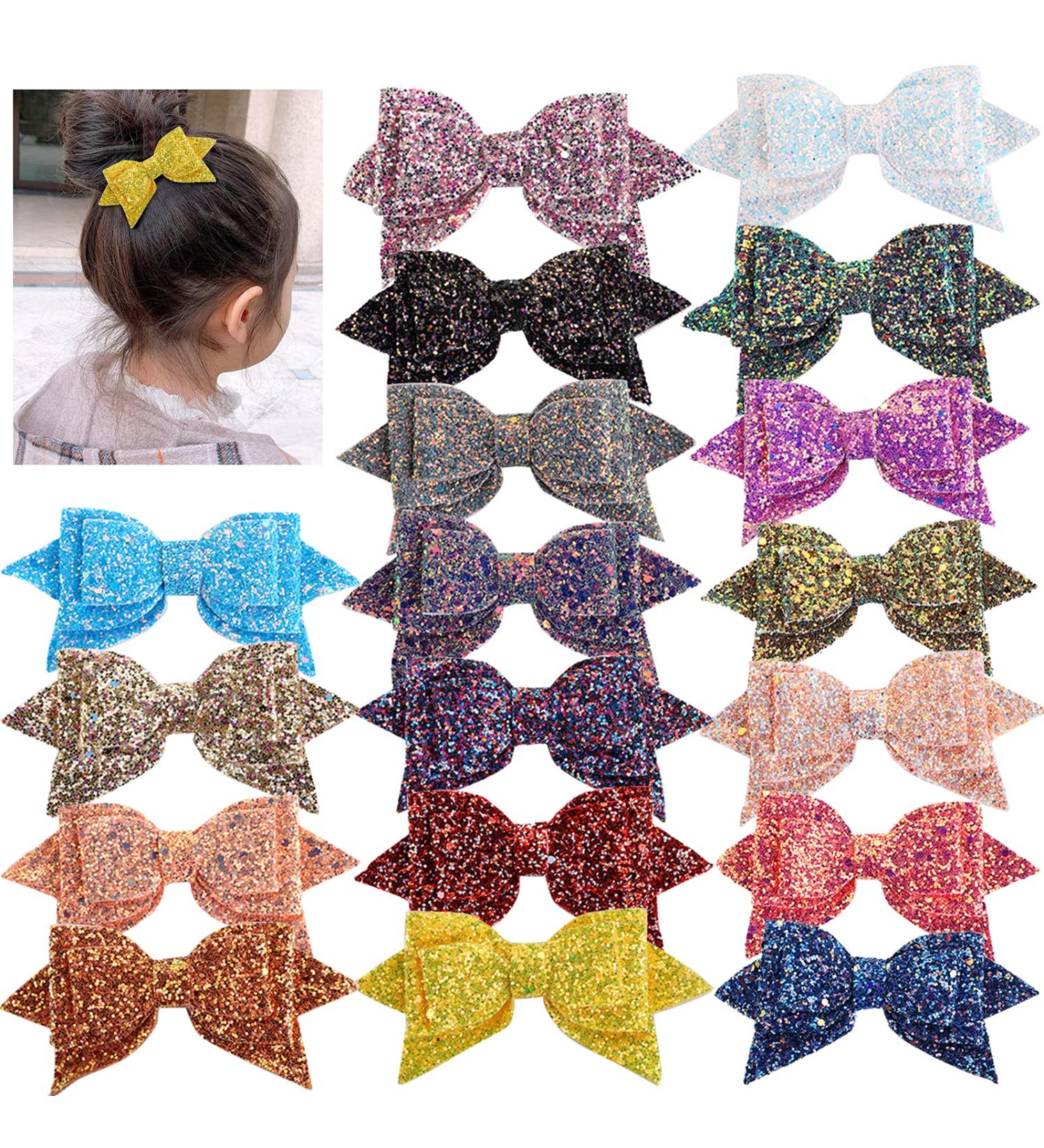 Shop Peohud 18-Piece Large Glitter Hair Loops | Boutique 13cm Sequin Hair Clips & Alligator Accessories for Girls & Women - Multiple Colors - Buy Online on GoSupps.com