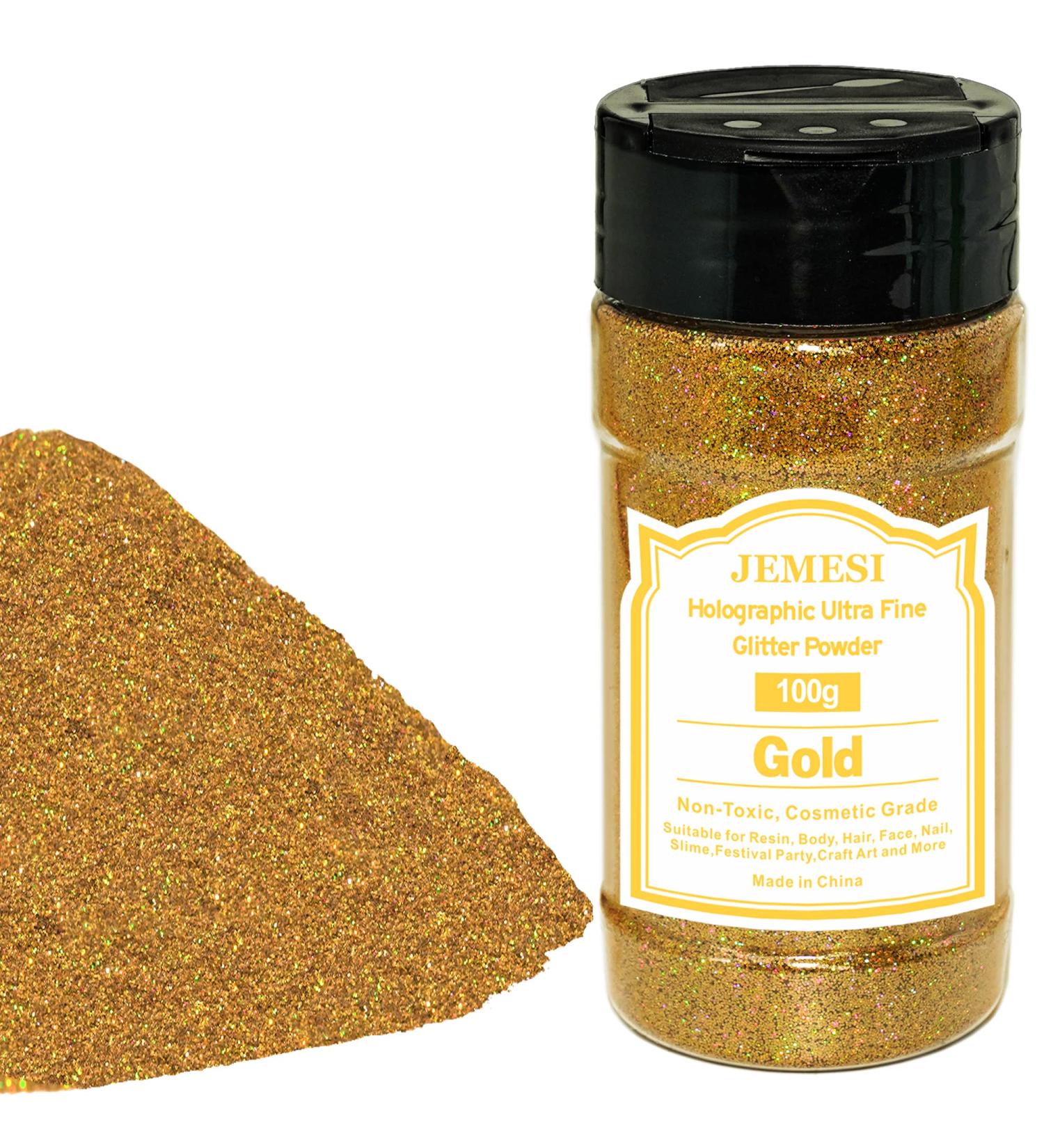 Jemesi Gold Fine Glitter - 100g Holographic Glitter Powder for Epoxy Resin Nails Body Art & Decorations - International Shipping Available - Buy Online on GoSupps.com