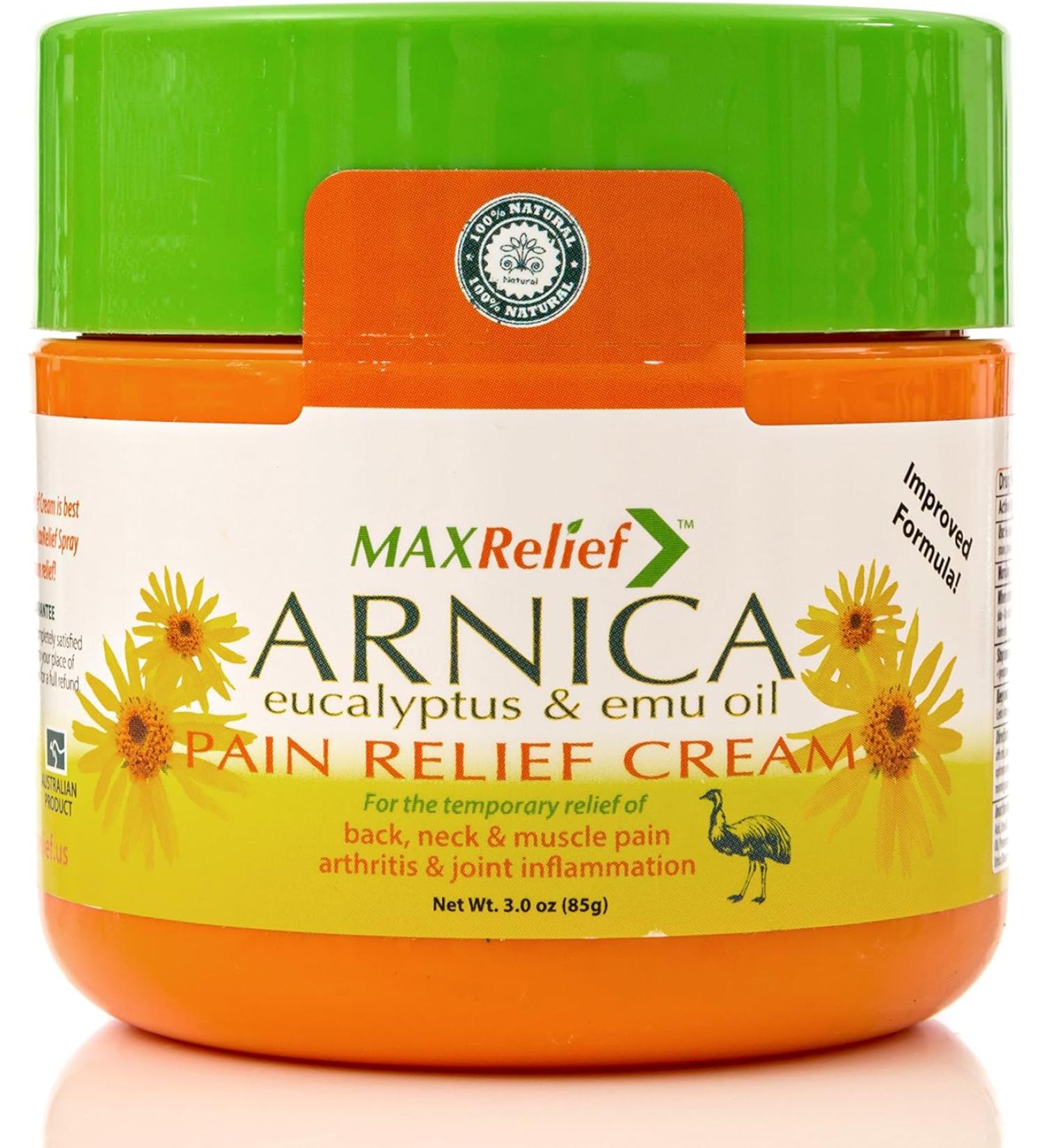 Max Relief Arnica Montana Pain Cream Joint Inflammation Fibromyalgia & Plantar Fasciitis Relief Emu Oil - 3 Oz - Buy Online on GoSupps.com
