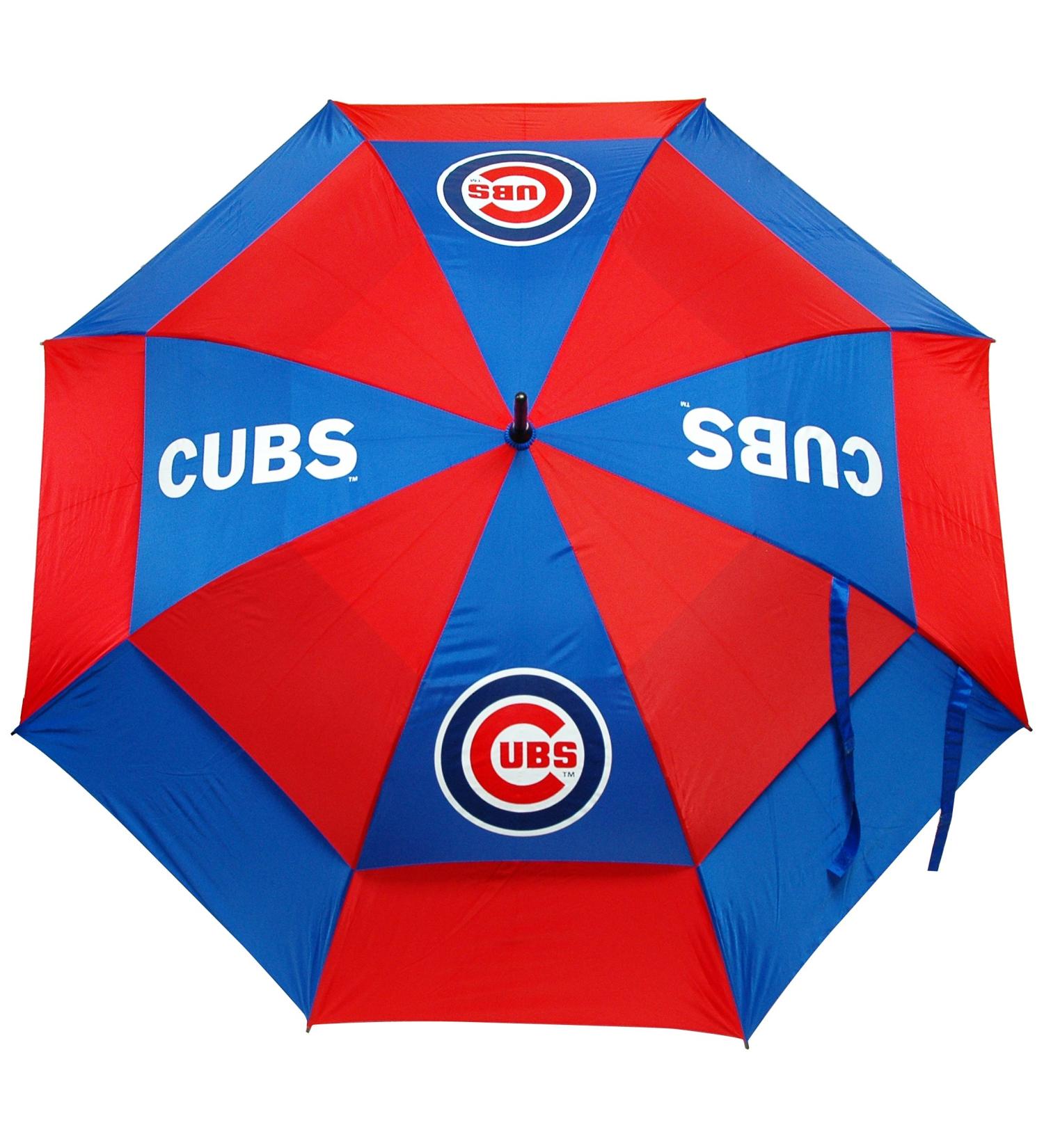 Team Golf MLB 62" Golf Umbrella with Protective Sheath, Double Canopy Wind Protection Design, Auto Open Button Chicago Cubs