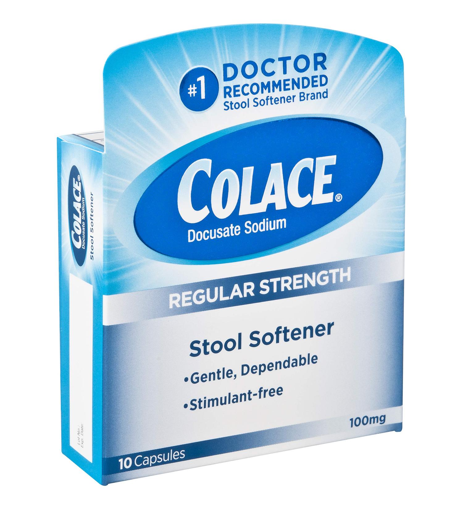 Colace Docusate Sodium 100mg Stool Softener Capsules - 10 Count - Buy Online on GoSupps.com