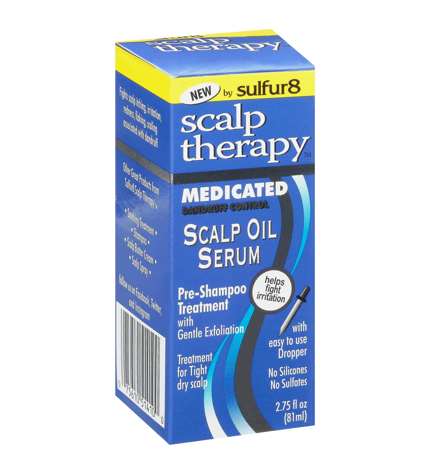Sulfur 8 Medicated Scalp Thereapy Oil Serum 2.75 Fl Oz Pre-Shampoo Treatment for Dandruff Control No Silicones No Sulfates for Tight Dry Scalp Gentle Exfoliation Includes Easy to Use Dropper