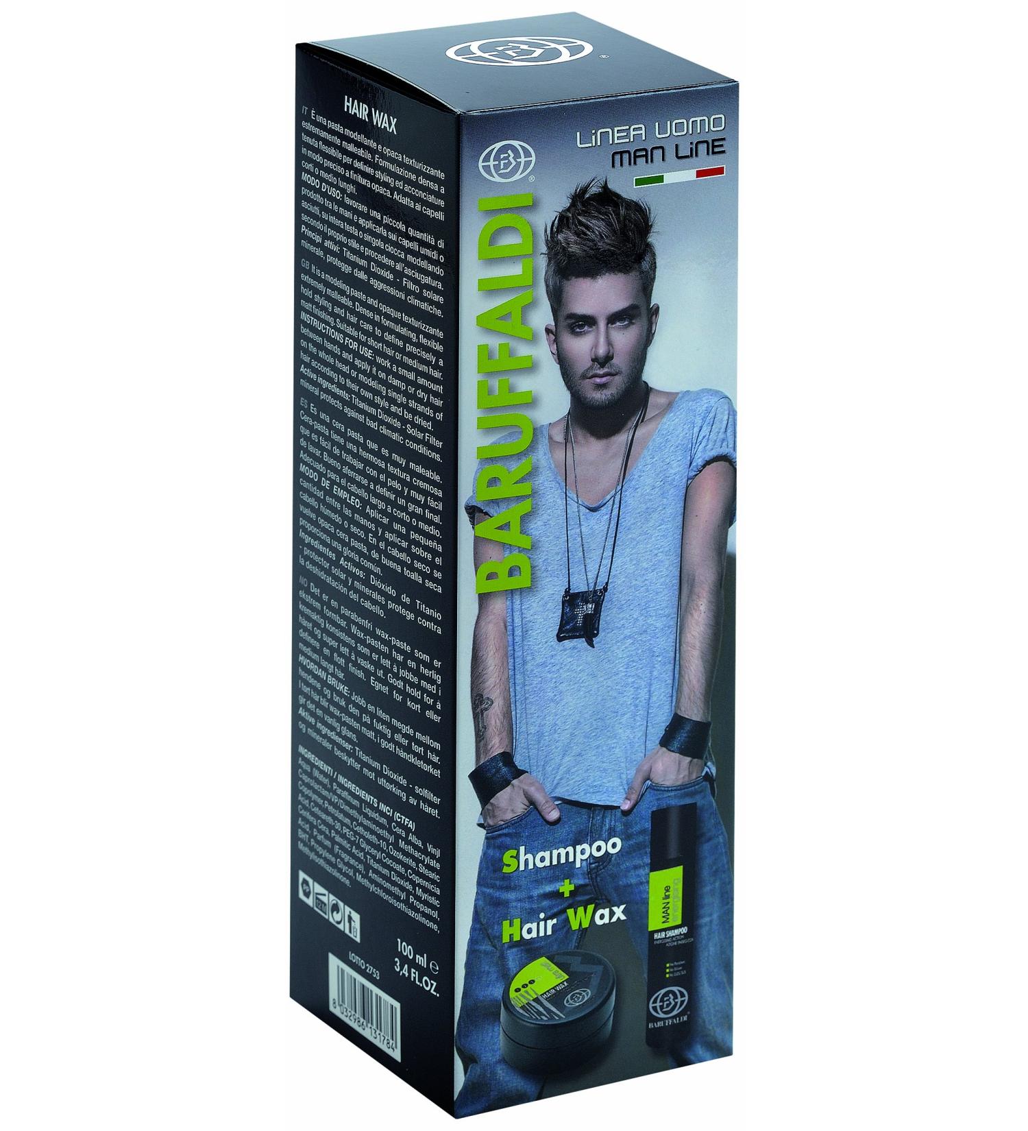 Baruffaldi MAN LINE Set Energizing Hair Shampoo 200 ml + ultra matt hair wax 100 ml