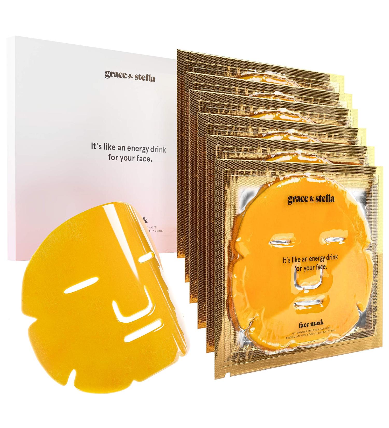 Grace & Stella 24K Gold Face Mask (6 pcs) - Vegan Collagen-Boosting Hydrating and Energizing Facial Mask - Buy Online on GoSupps.com